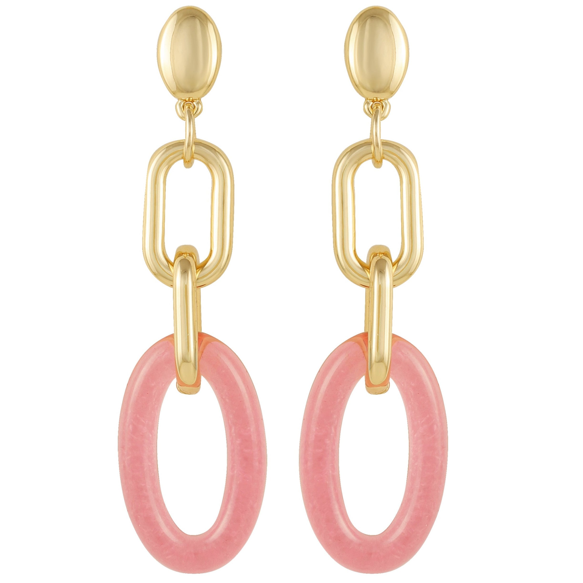 Goldtone Pink Candy Interlocking Drop Earrings - Image 2