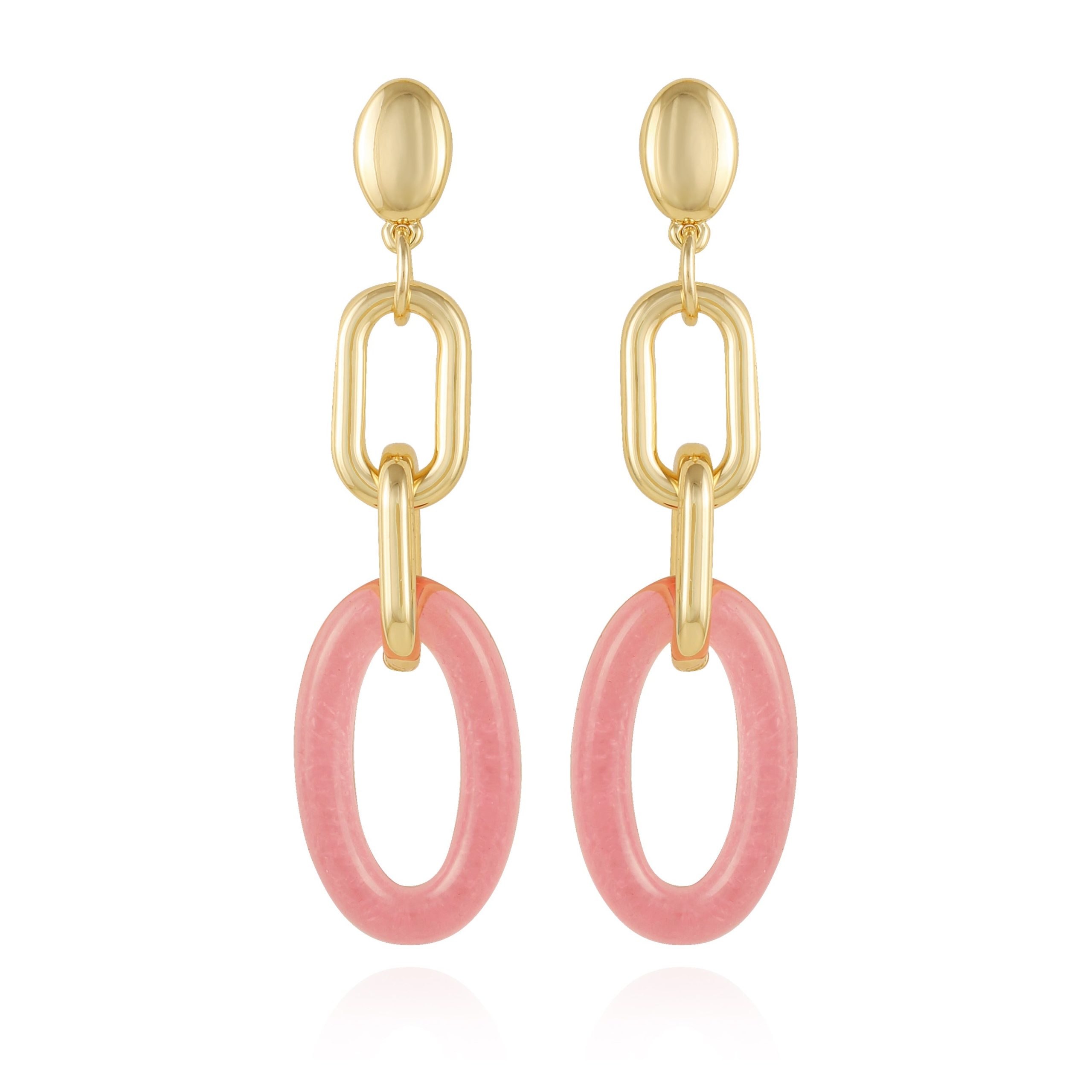 Goldtone Pink Candy Interlocking Drop Earrings