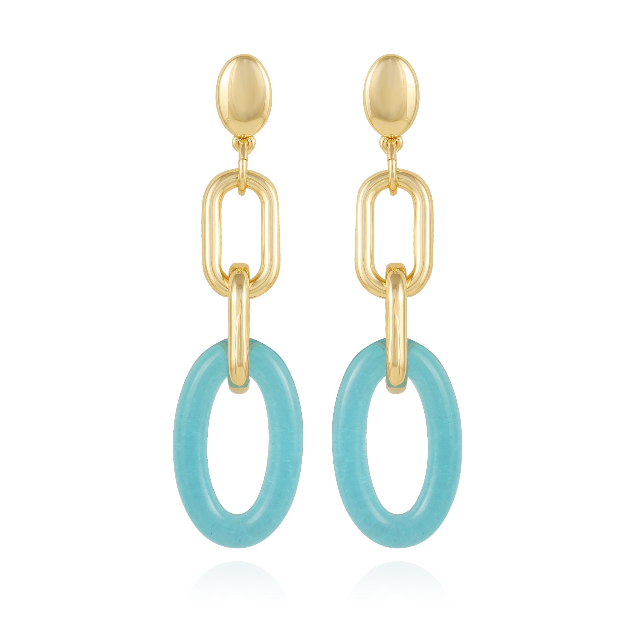 Goldtone Blue Candy Interlocking Drop Earrings