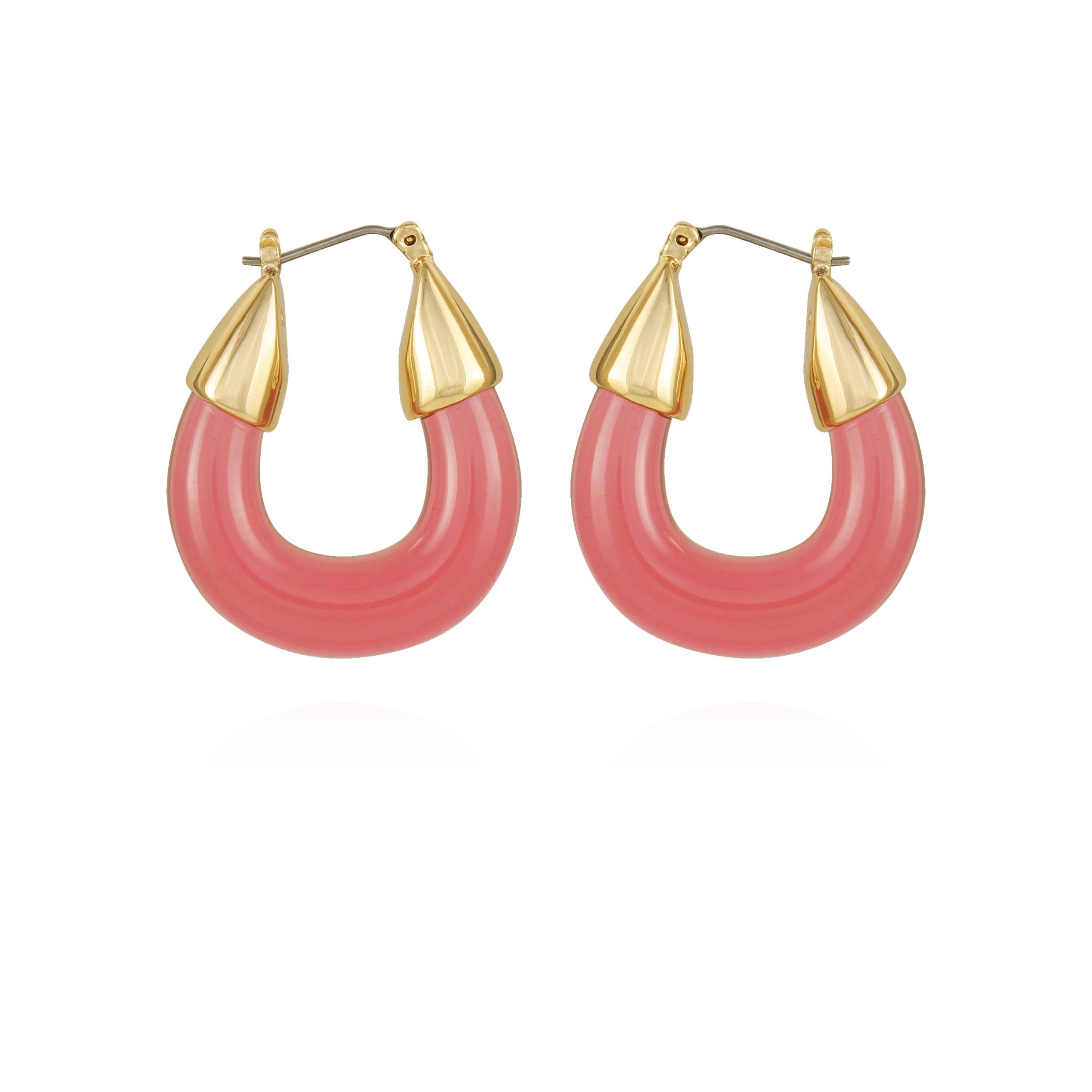 Goldtone Pink Candy Hoop Earrings