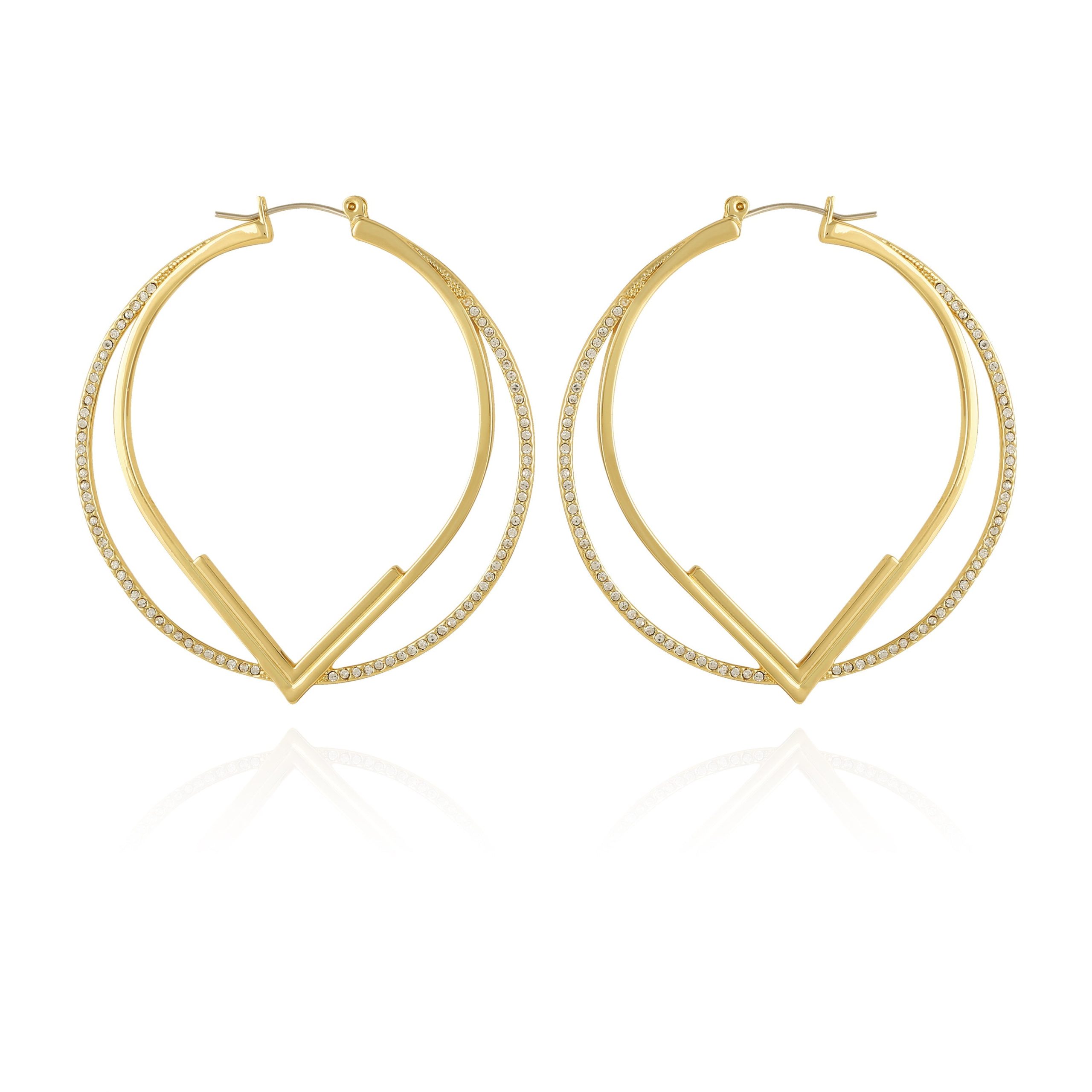 Double Hoop V Pave Earrings