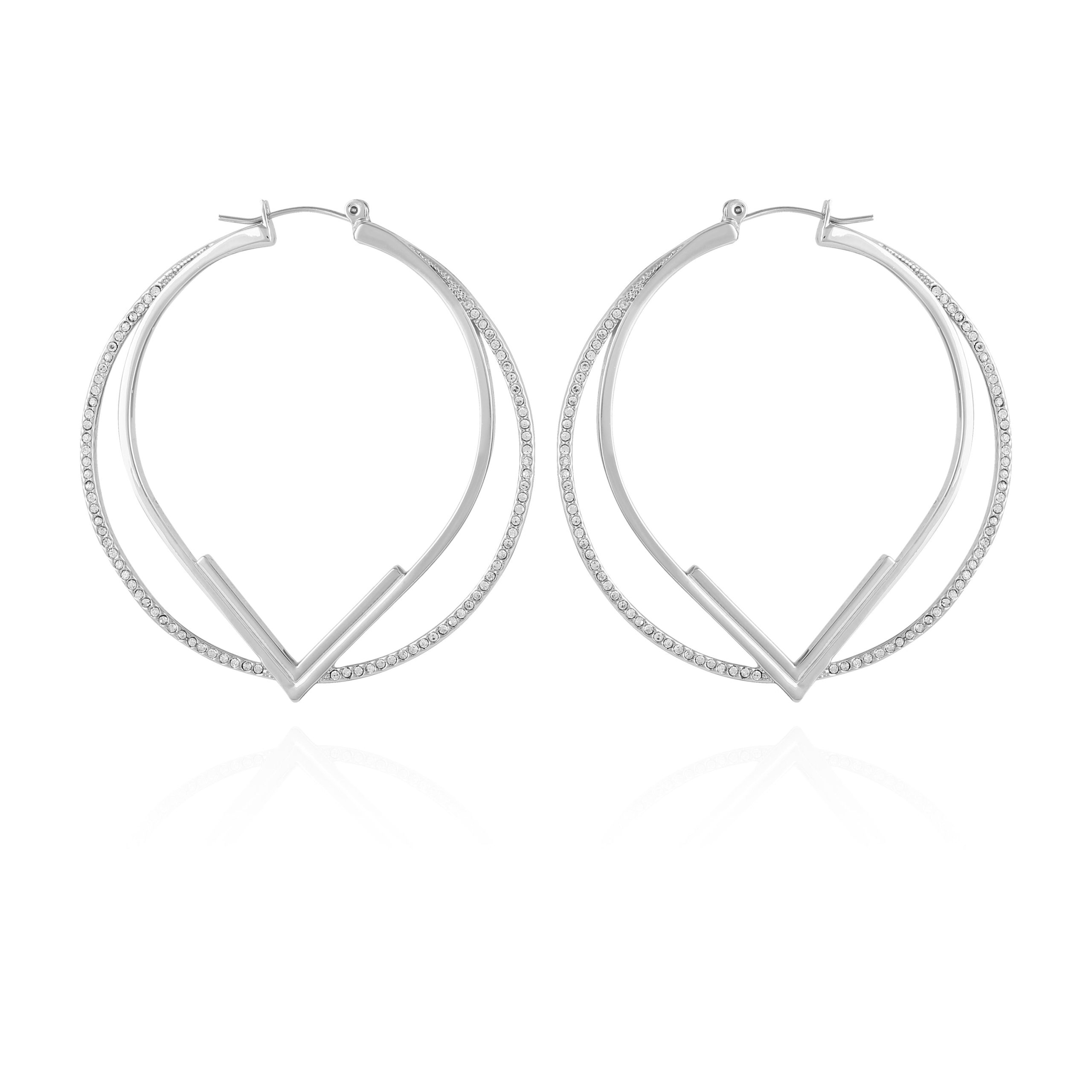 Double Hoop V Pave Earrings