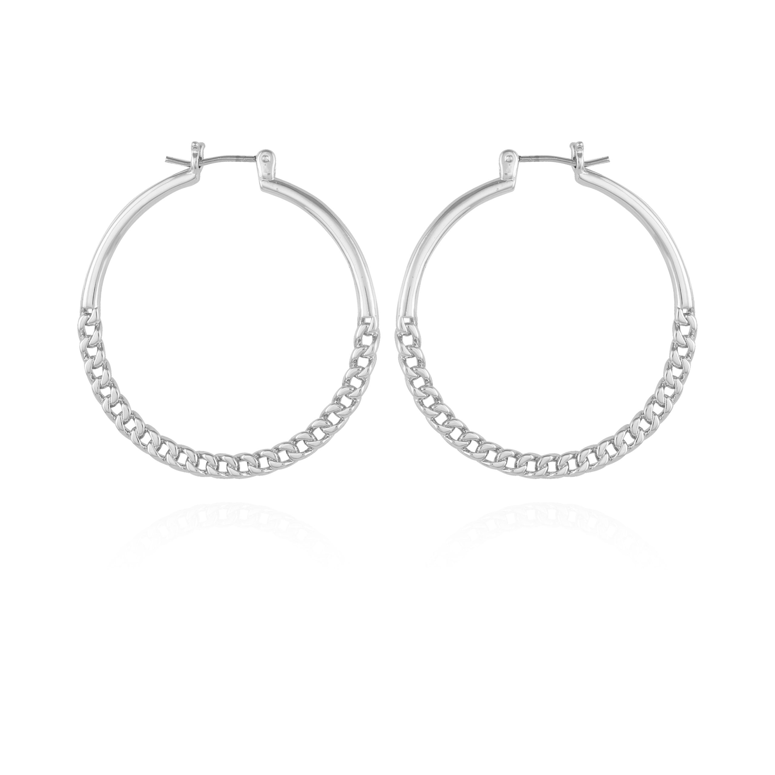 Silvertone Chain Link Hoop Earrings