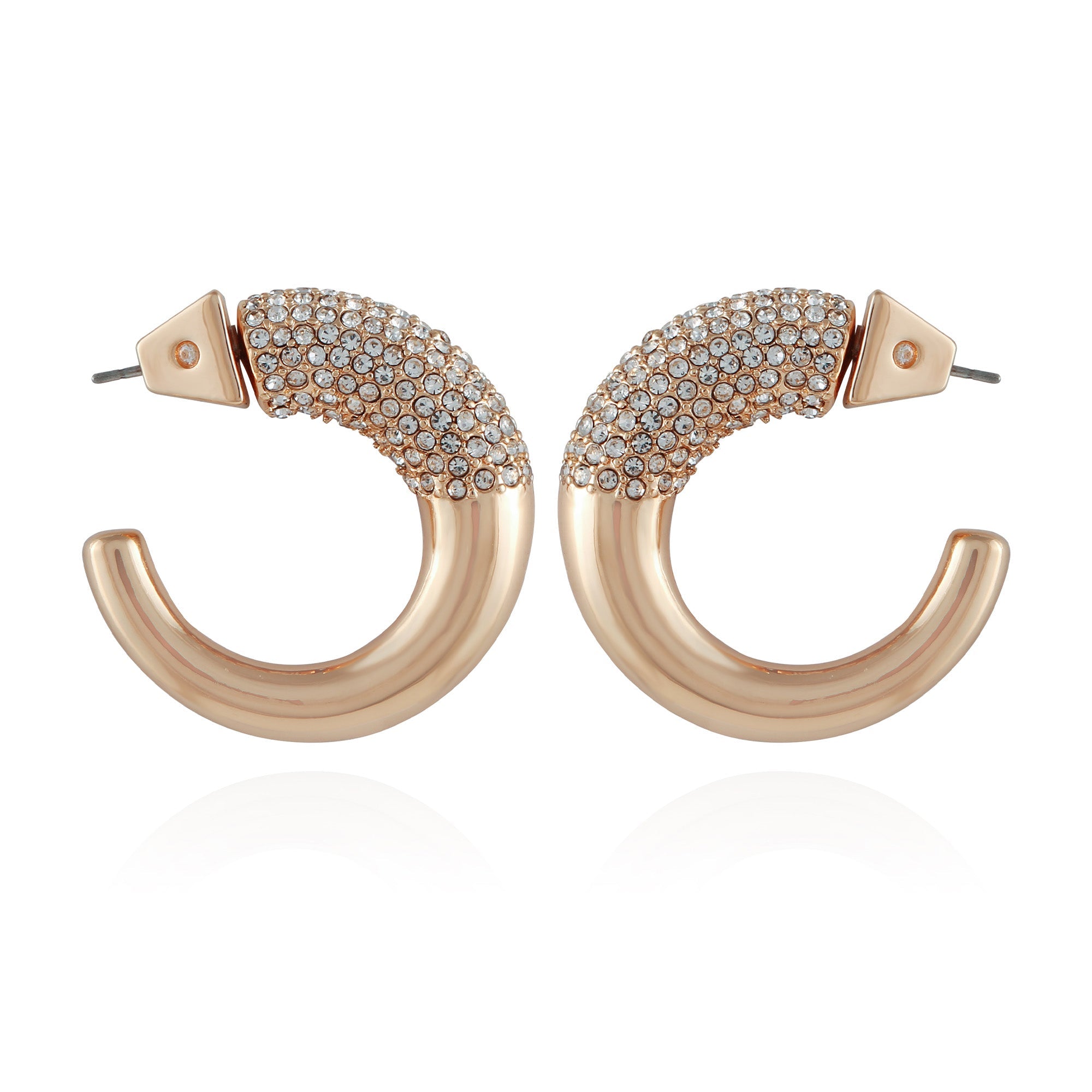 Goldtone Pave Crystal Stone Open Hoop Earrings