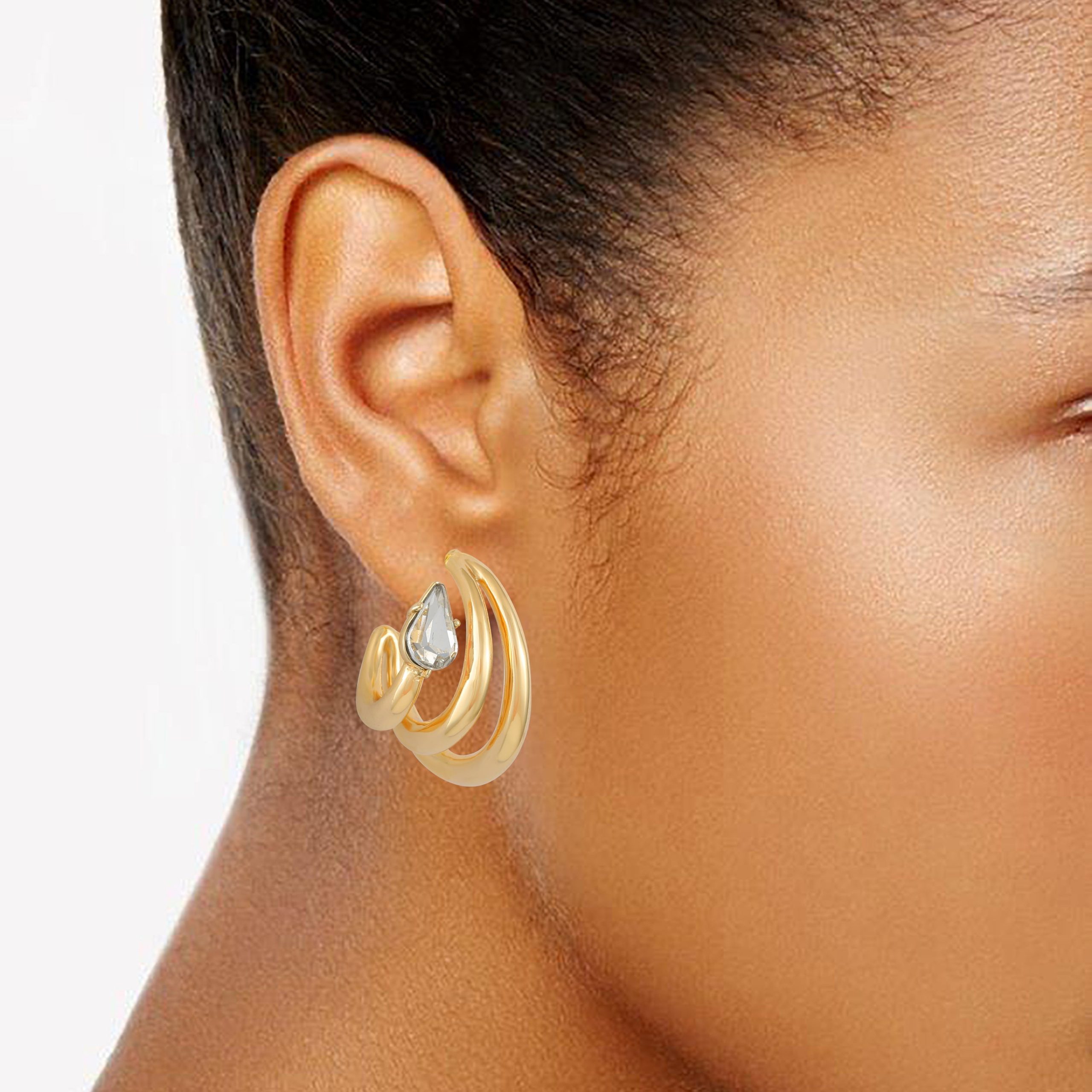 Goldtone Crystal Stone Small Hoop Earring - Image 2