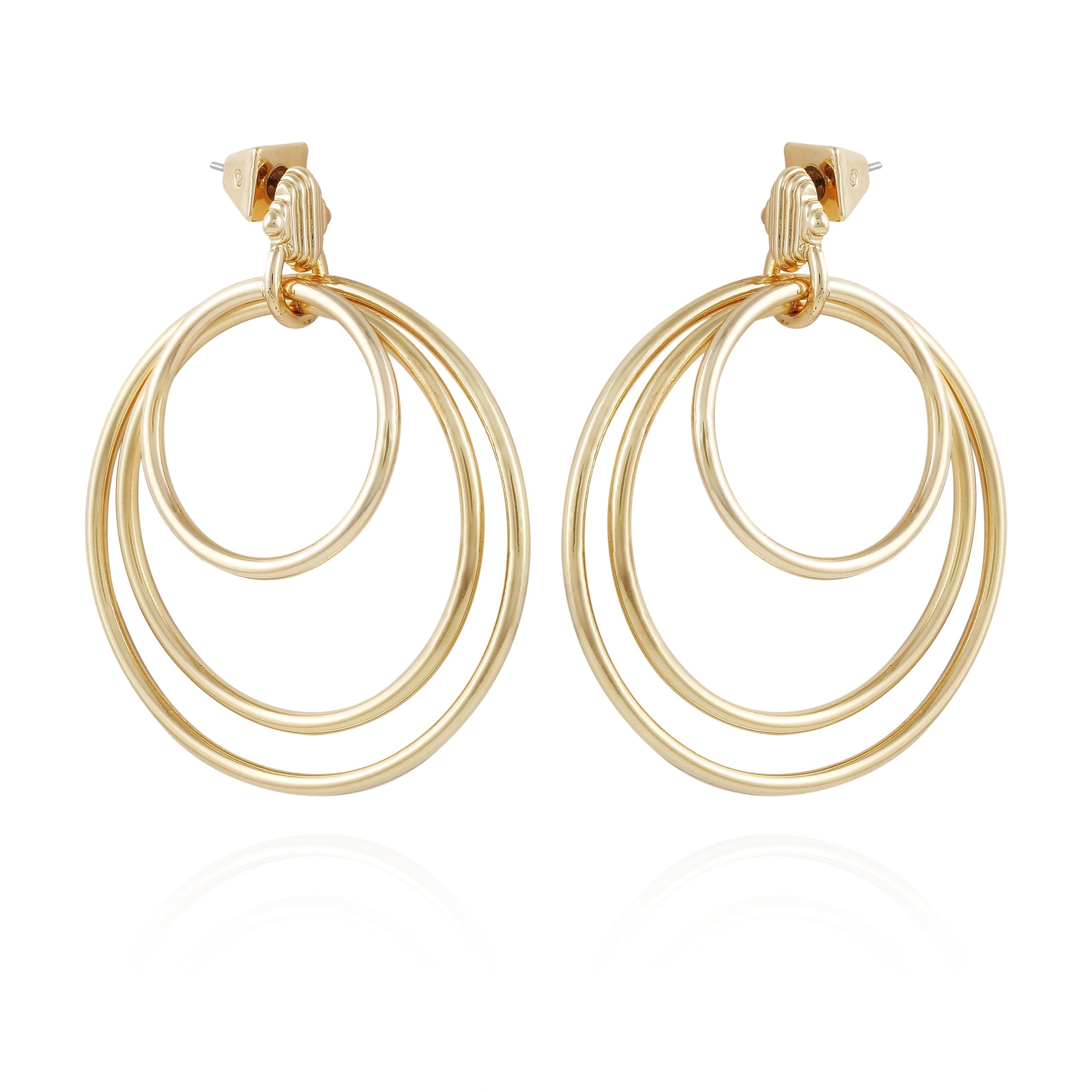 Goldtone Triple Layered Hoop Drop Earrings