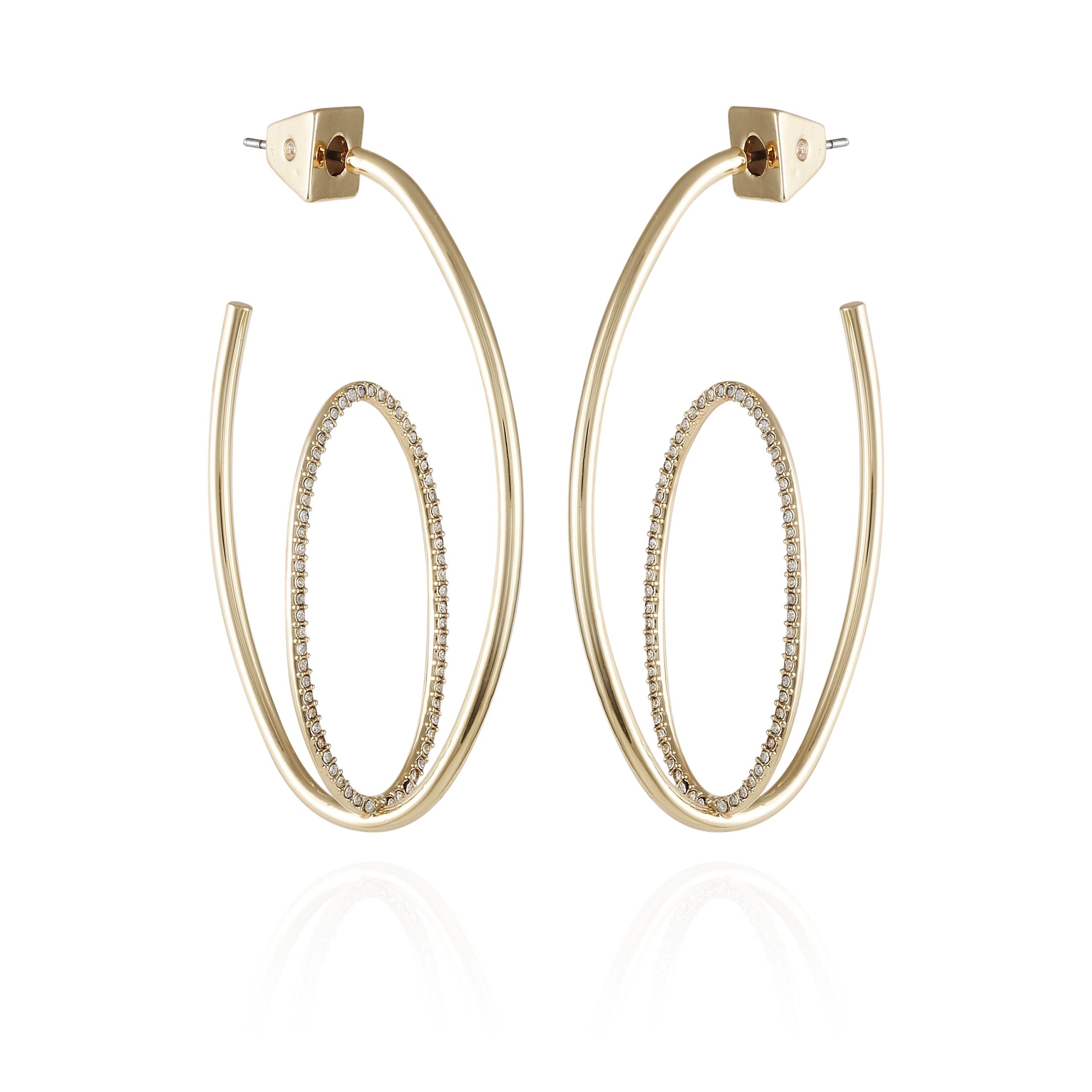 Goldtone Crystal Stone Orbital Hoop Earrings