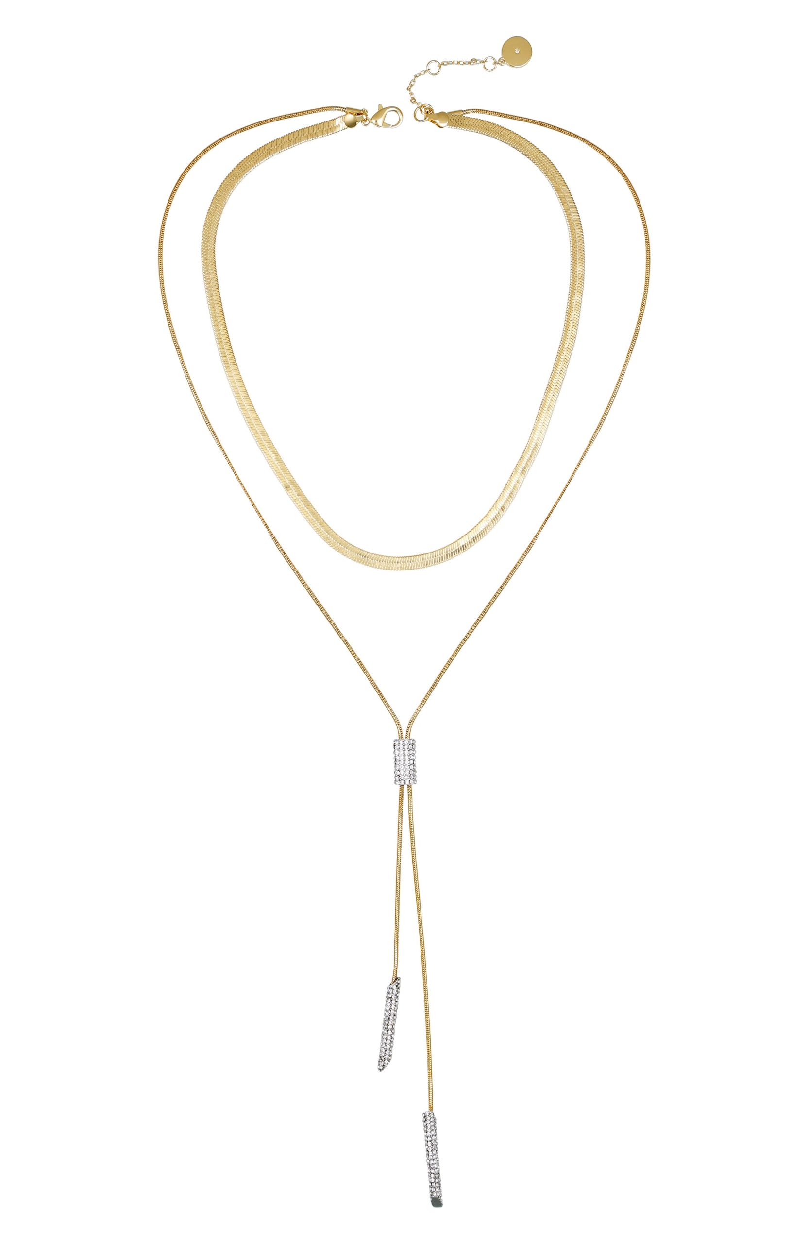 Layered Goldtone & Crystal Pendant Necklace - Image 2