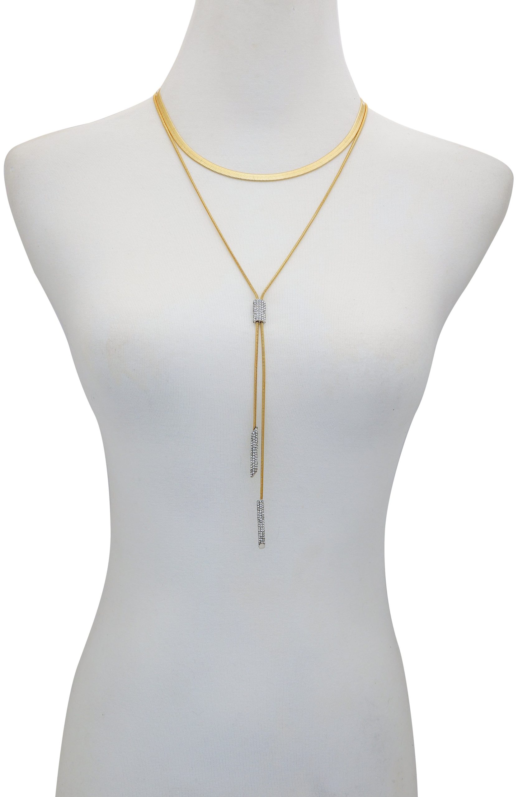 Layered Goldtone & Crystal Pendant Necklace - Image 3