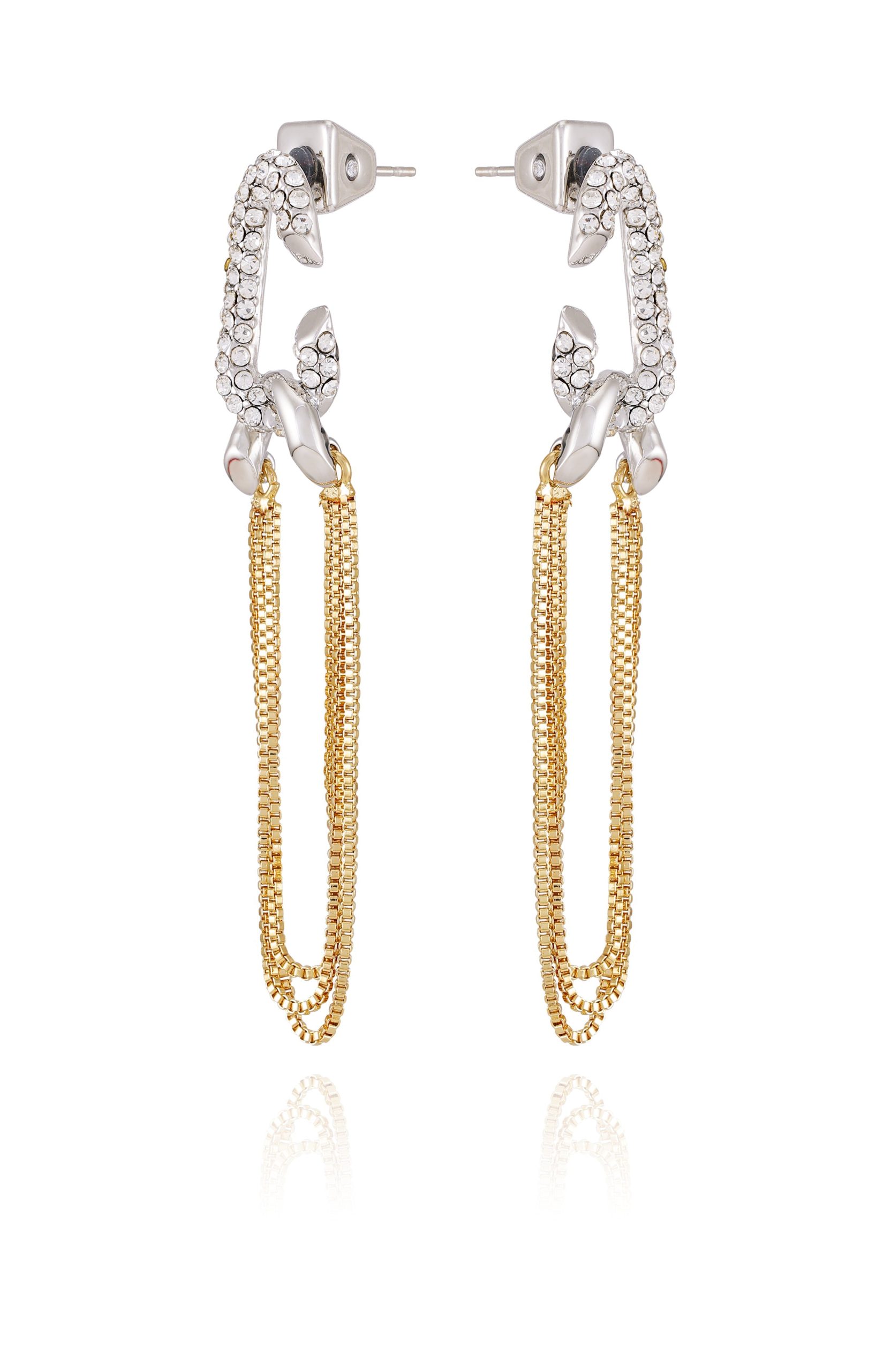Twotone Link Chain Drop Dangle Earrings - Image 2