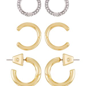 Goldtone & Crystal Hoop Earring Set