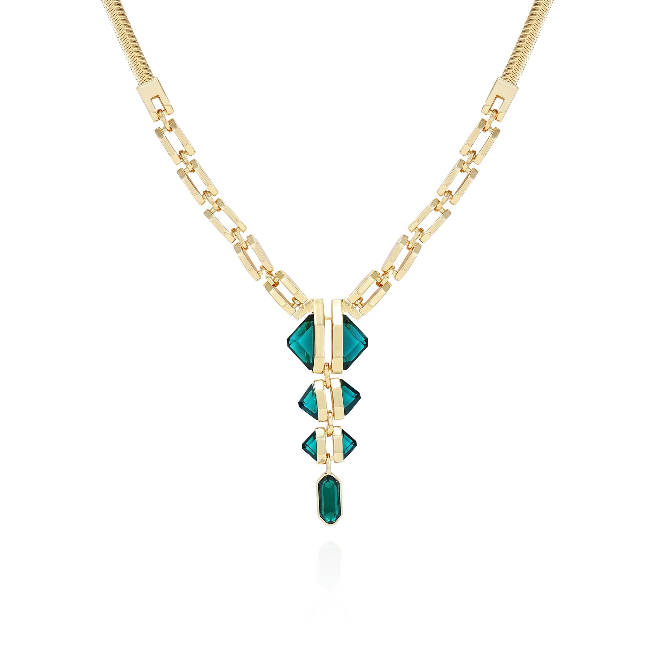 Goldtone Tri Blue Zircon Stone Drop Pendant Necklace - Image 2