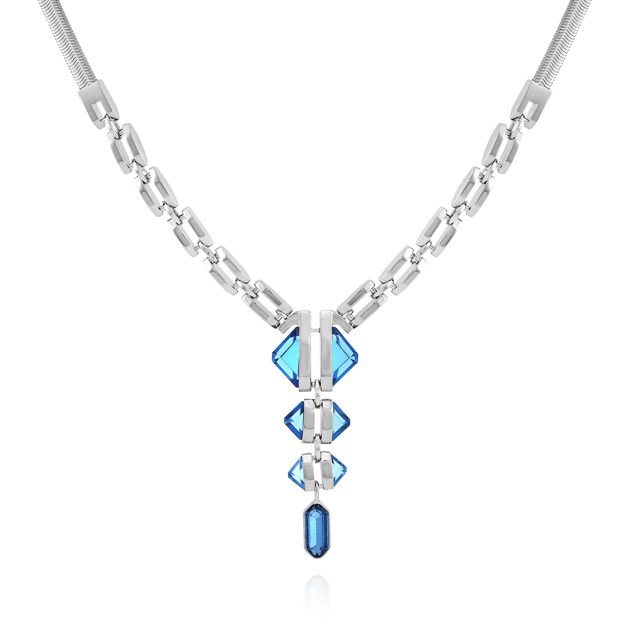 Silvertone Blue Stone Pendant Statement Necklace