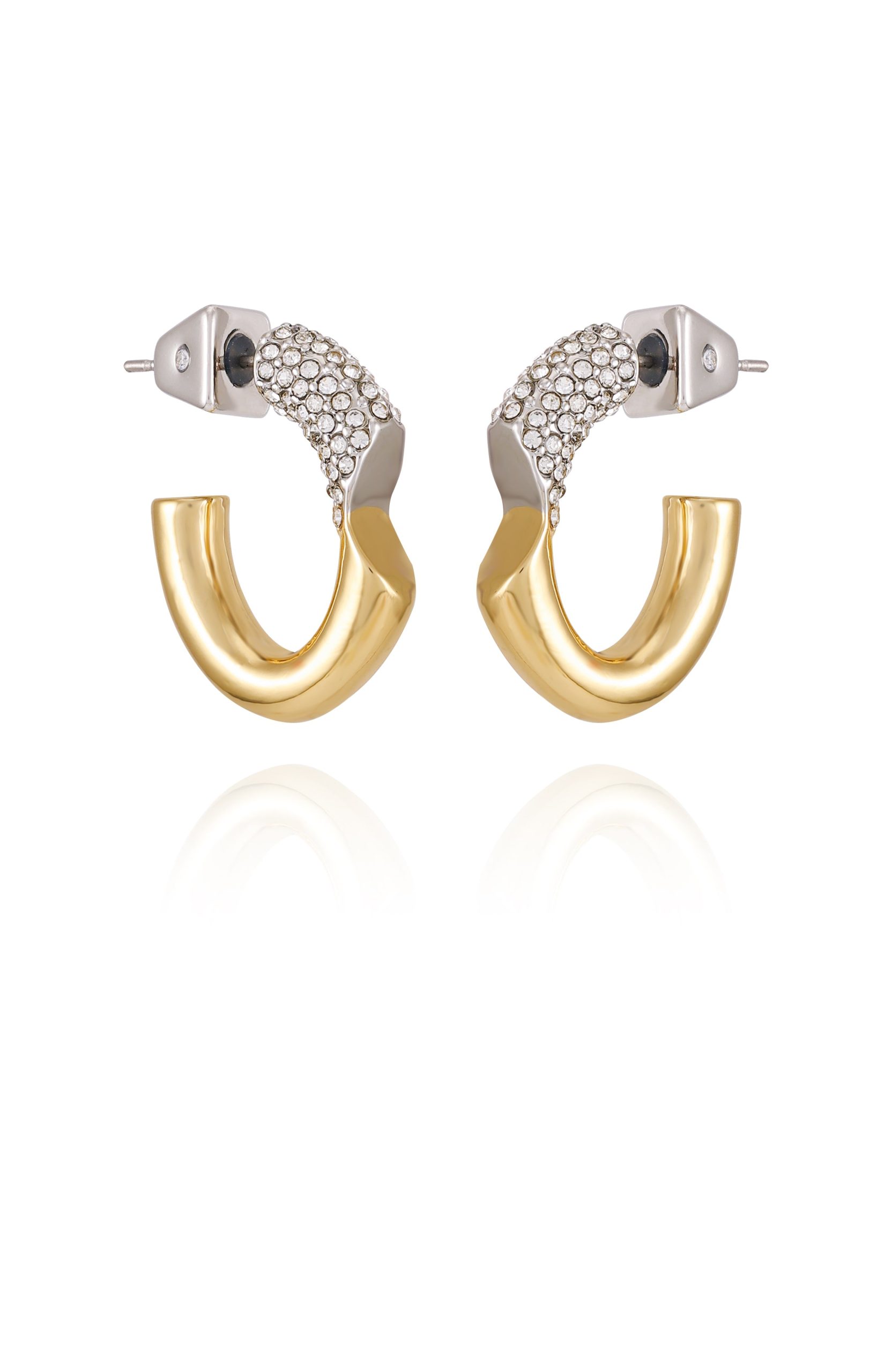 Goldtone & Crystal Hoop Earrings - Image 2