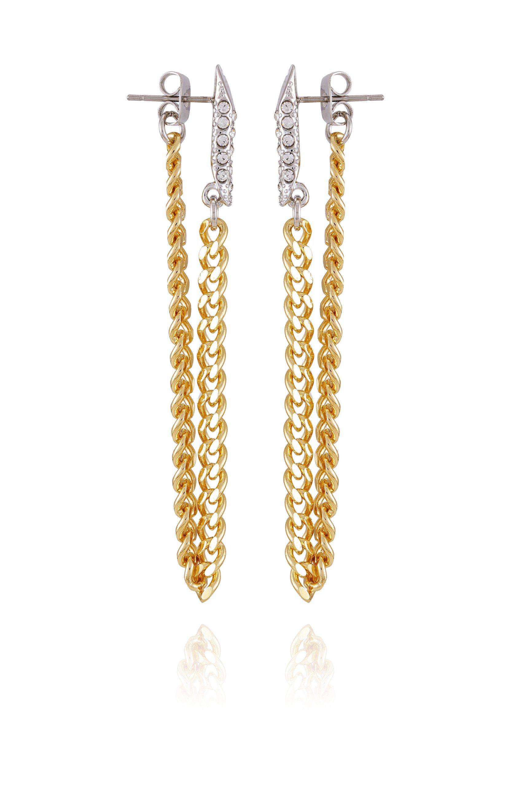 Crystal Stone Chain Drop Statement Earrings - Image 2