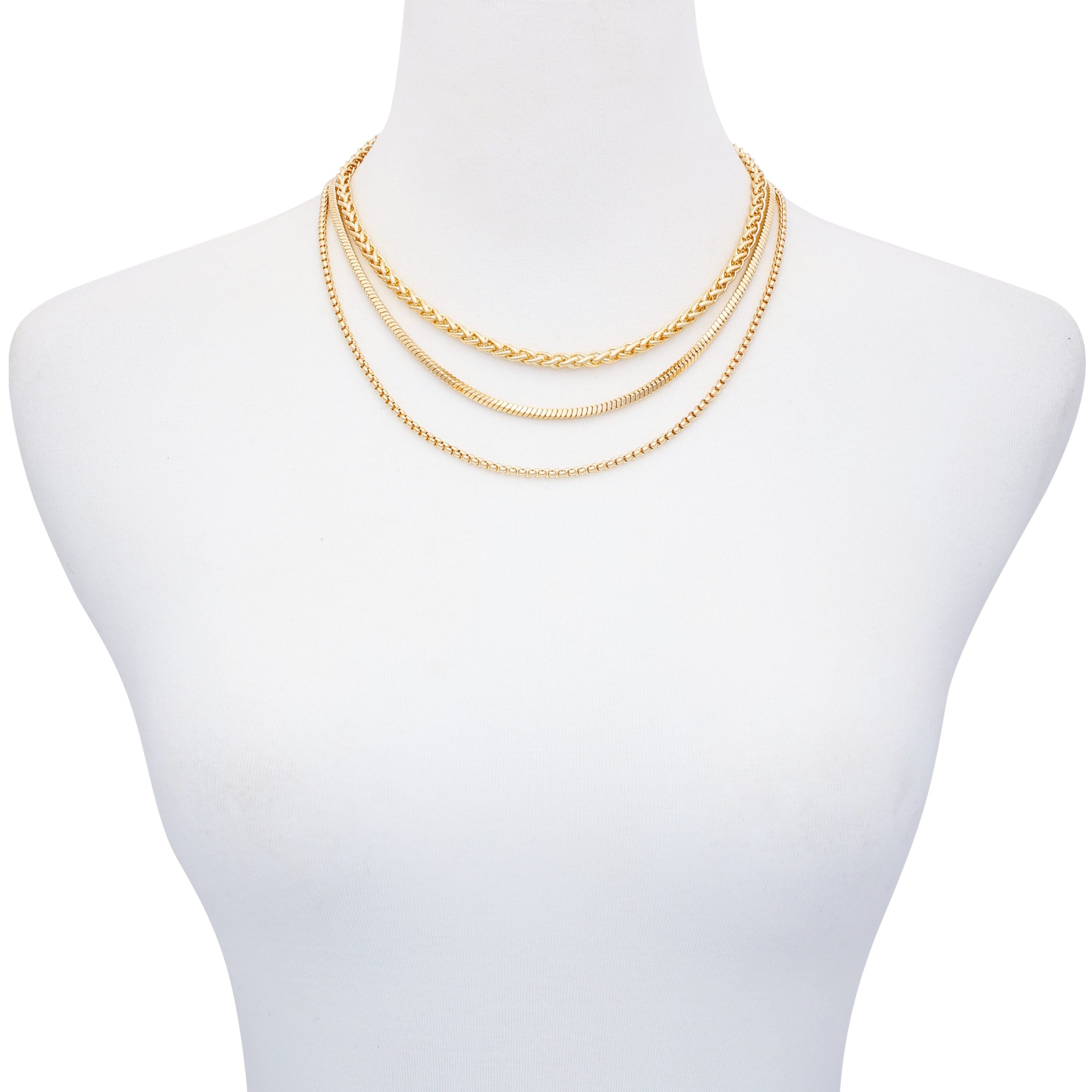 Goldtone 3 Piece Mixed Chain Layered Necklace Set - Image 2