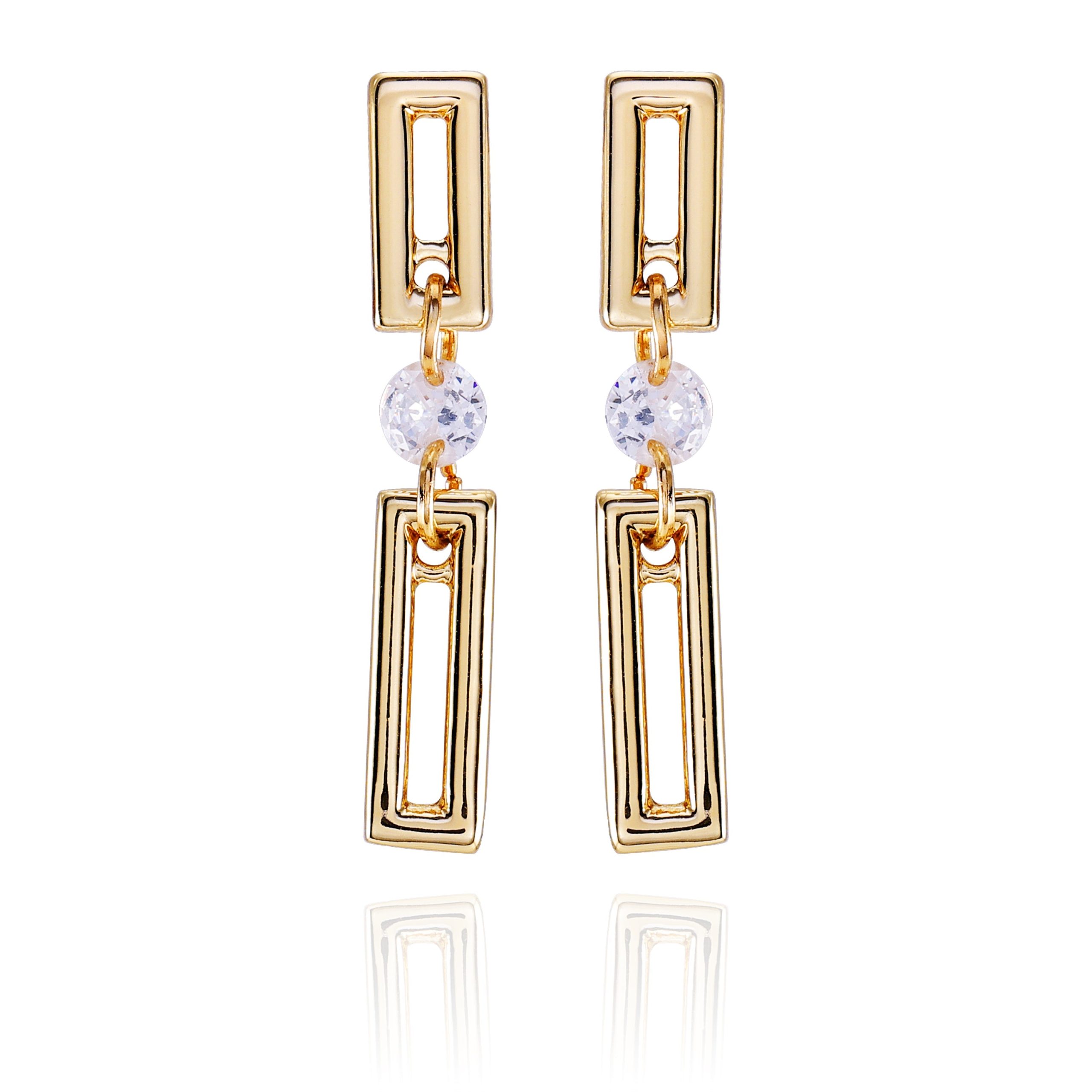 Goldtone Clear Glass Stone Dainty Drop Earrings
