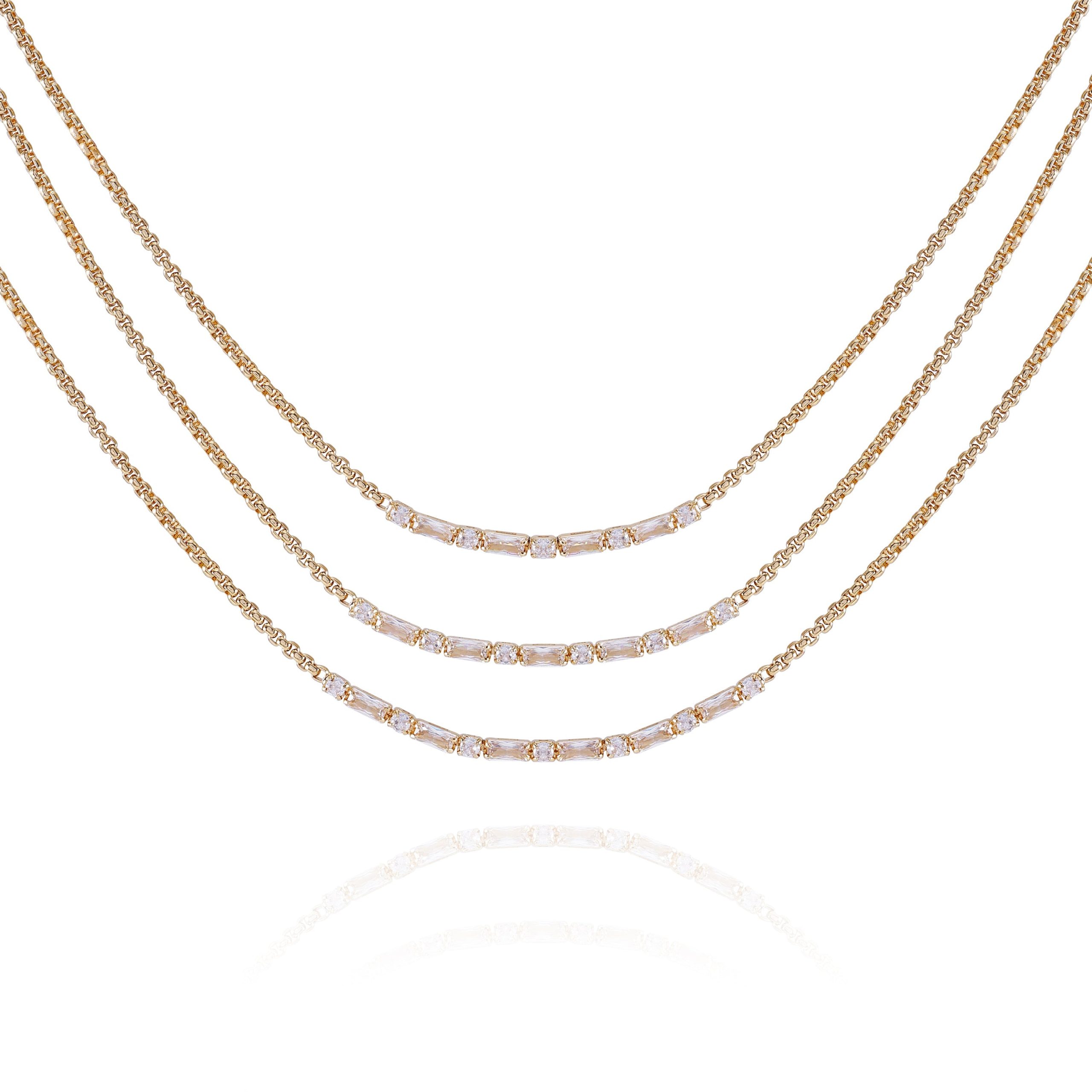 Goldtone Crystal Stone Multi Layered Necklace