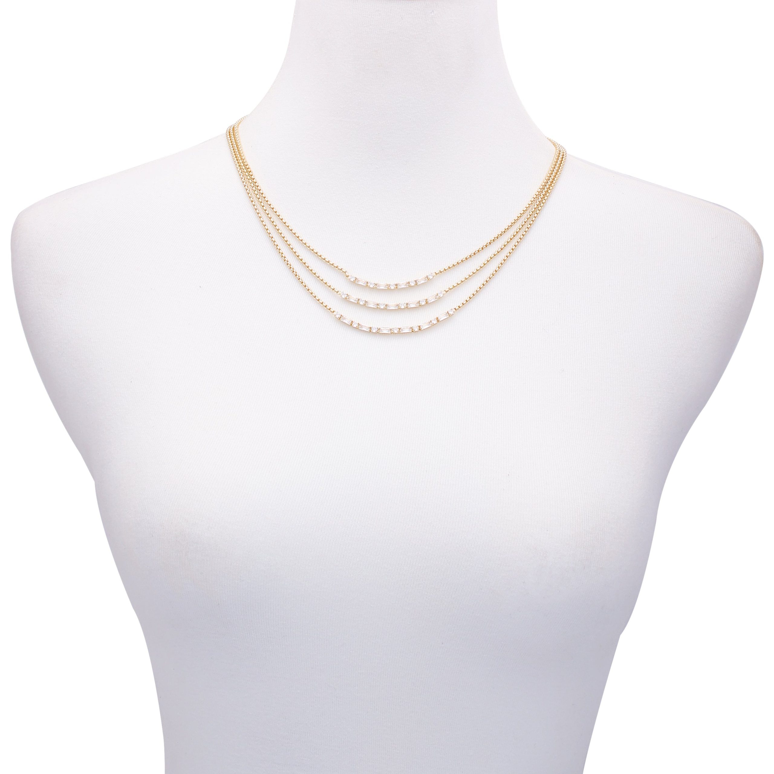 Goldtone Crystal Stone Multi Layered Necklace - Image 2