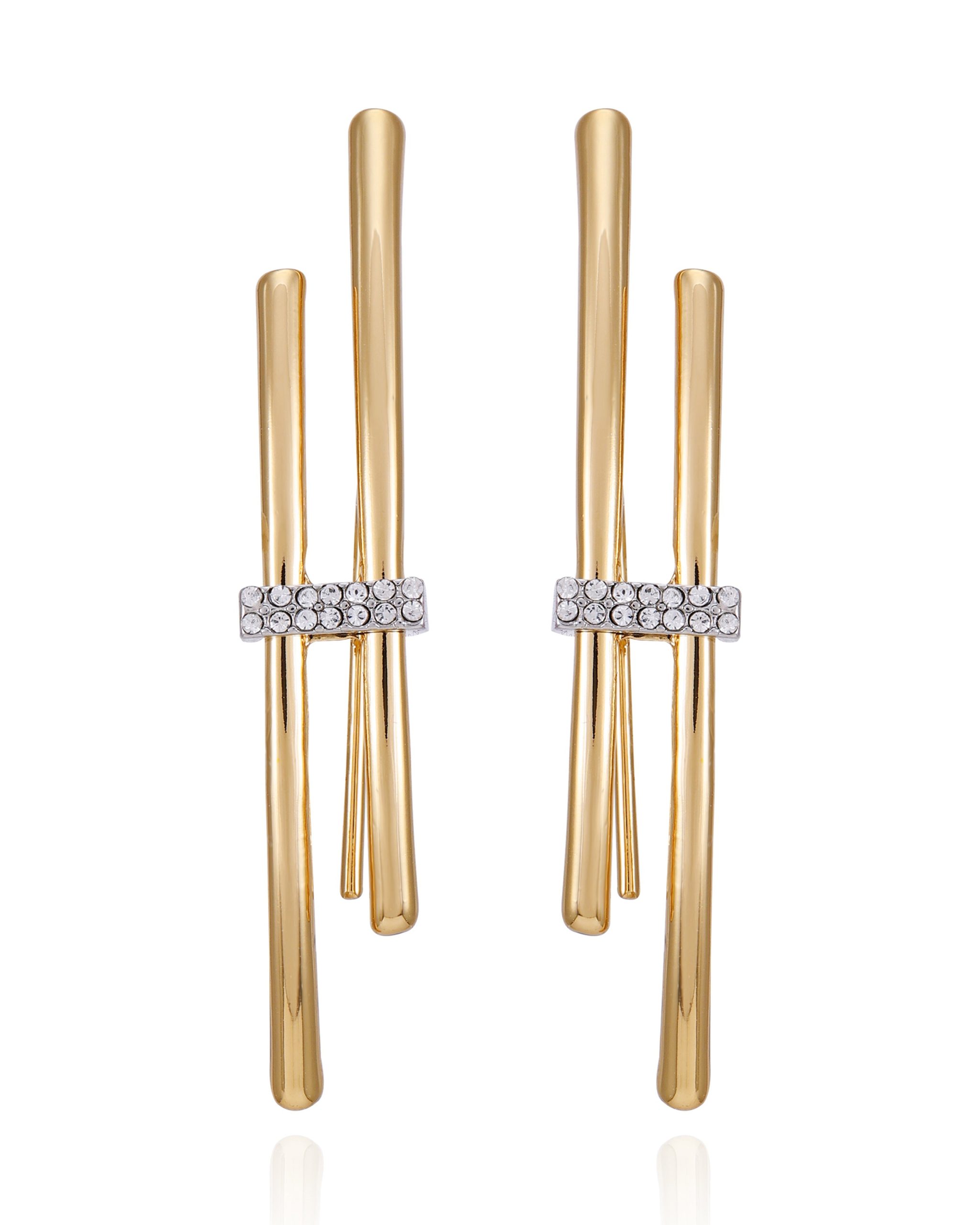 Goldtone Crystal Stone Fish Hook Earrings - Image 2
