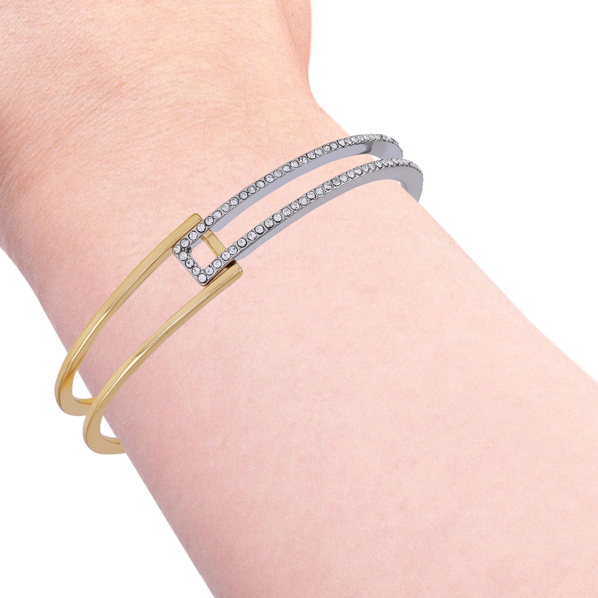 Two Tone Glass Stone Cuff Bracelet - Image 2