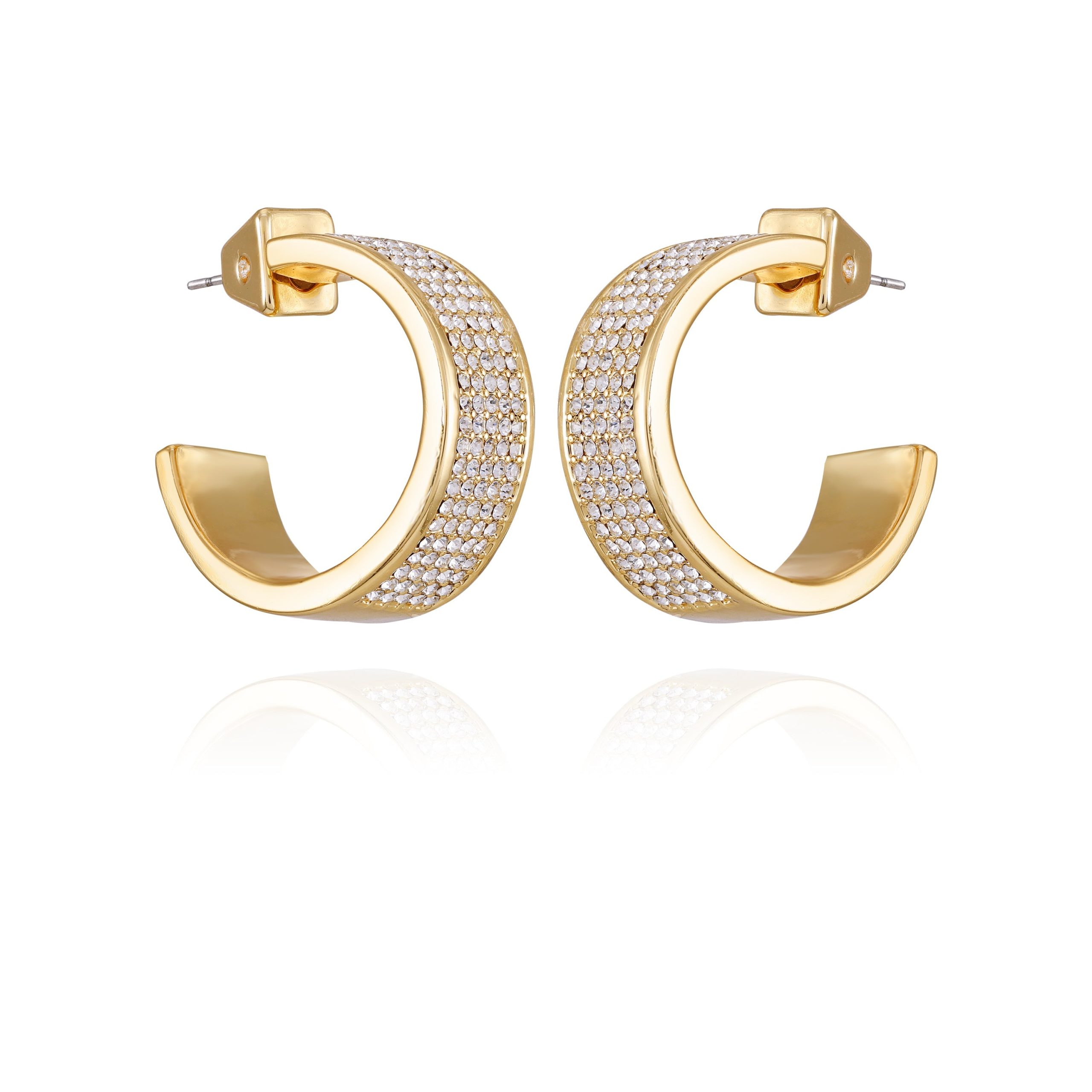 Goldtone Crystal C Hoop Earrings