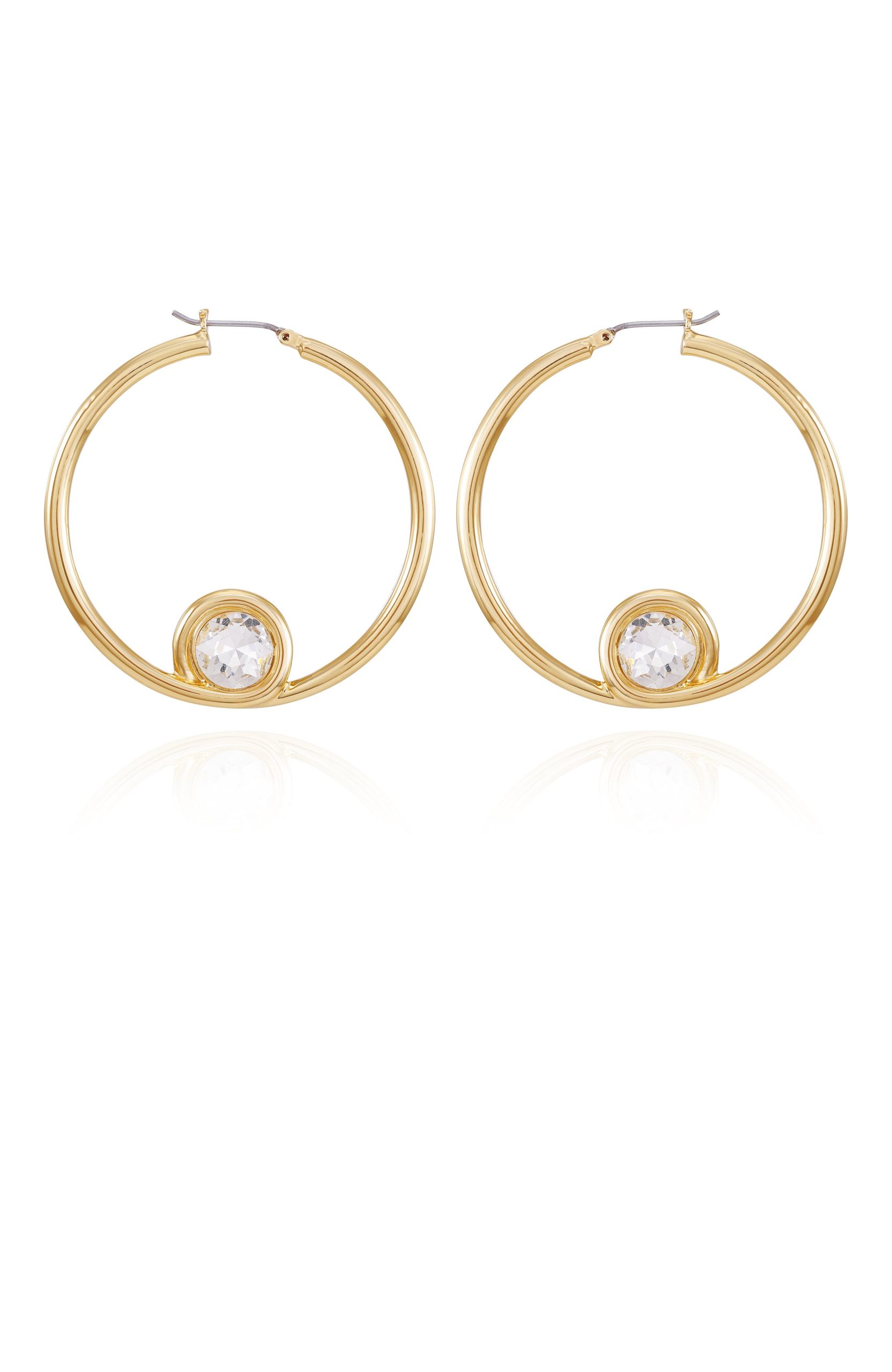 Goldtone Crystal Stone Hoop Earring
