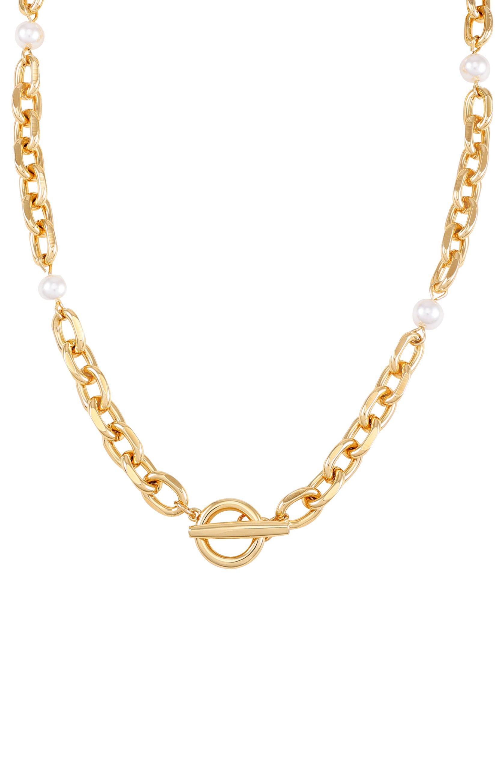 Goldtone Pearl Layered Toggle Necklace