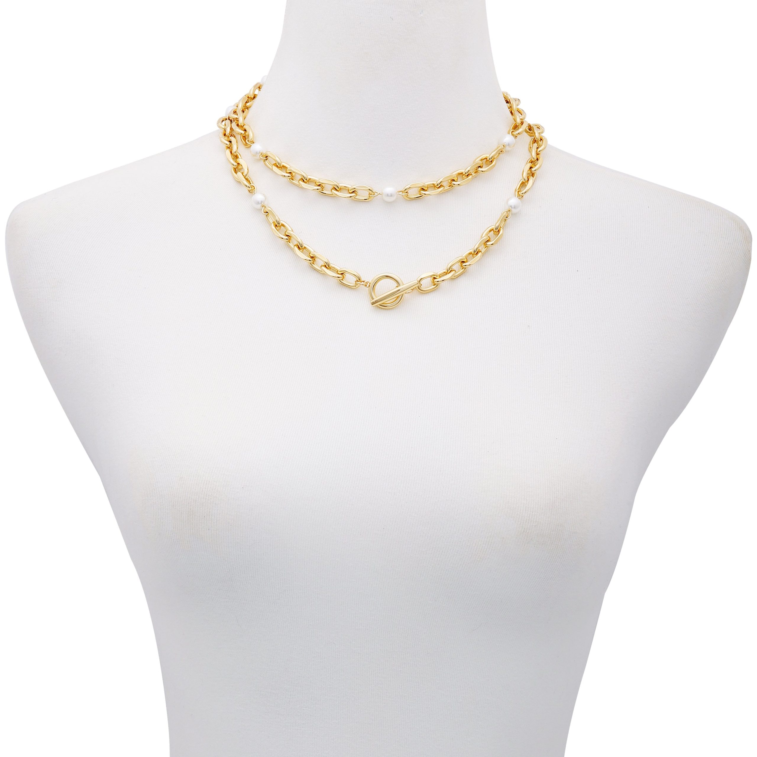 Goldtone Pearl Layered Toggle Necklace - Image 3