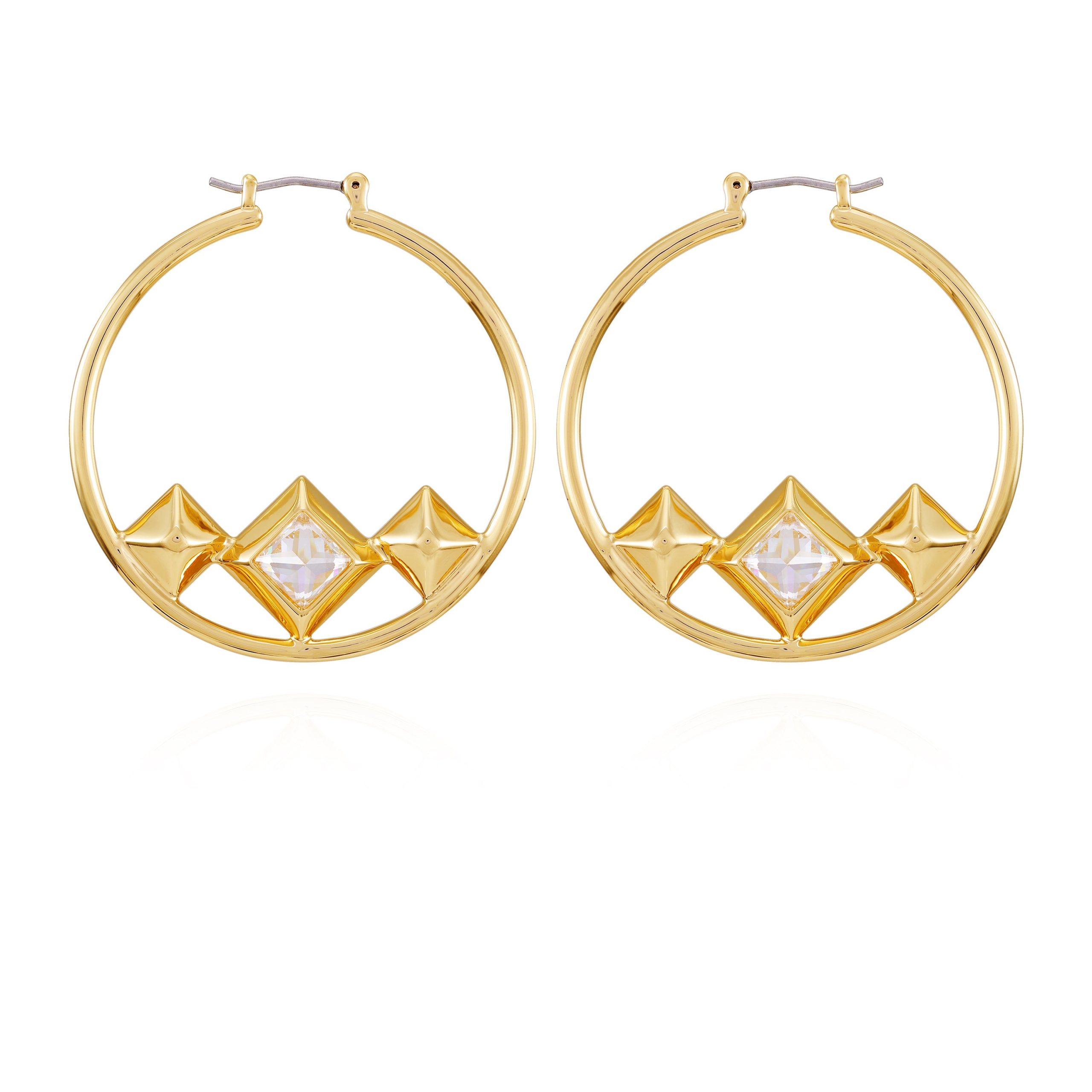 Goldtone Floating Crystal Hoop Earrings