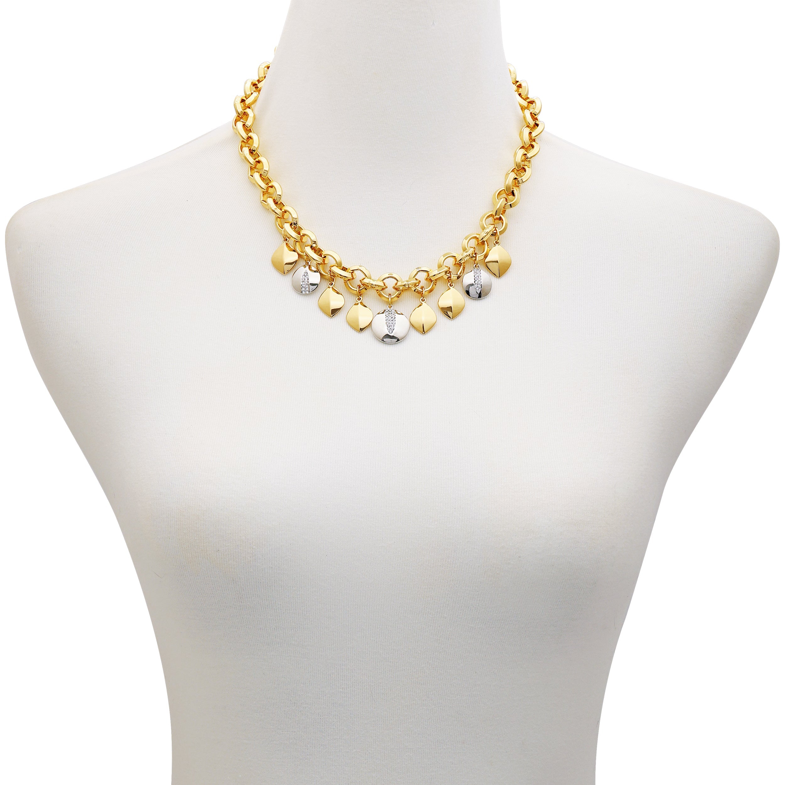 Two Tone Gilded Leaf Charm Statement Necklace - Image 2