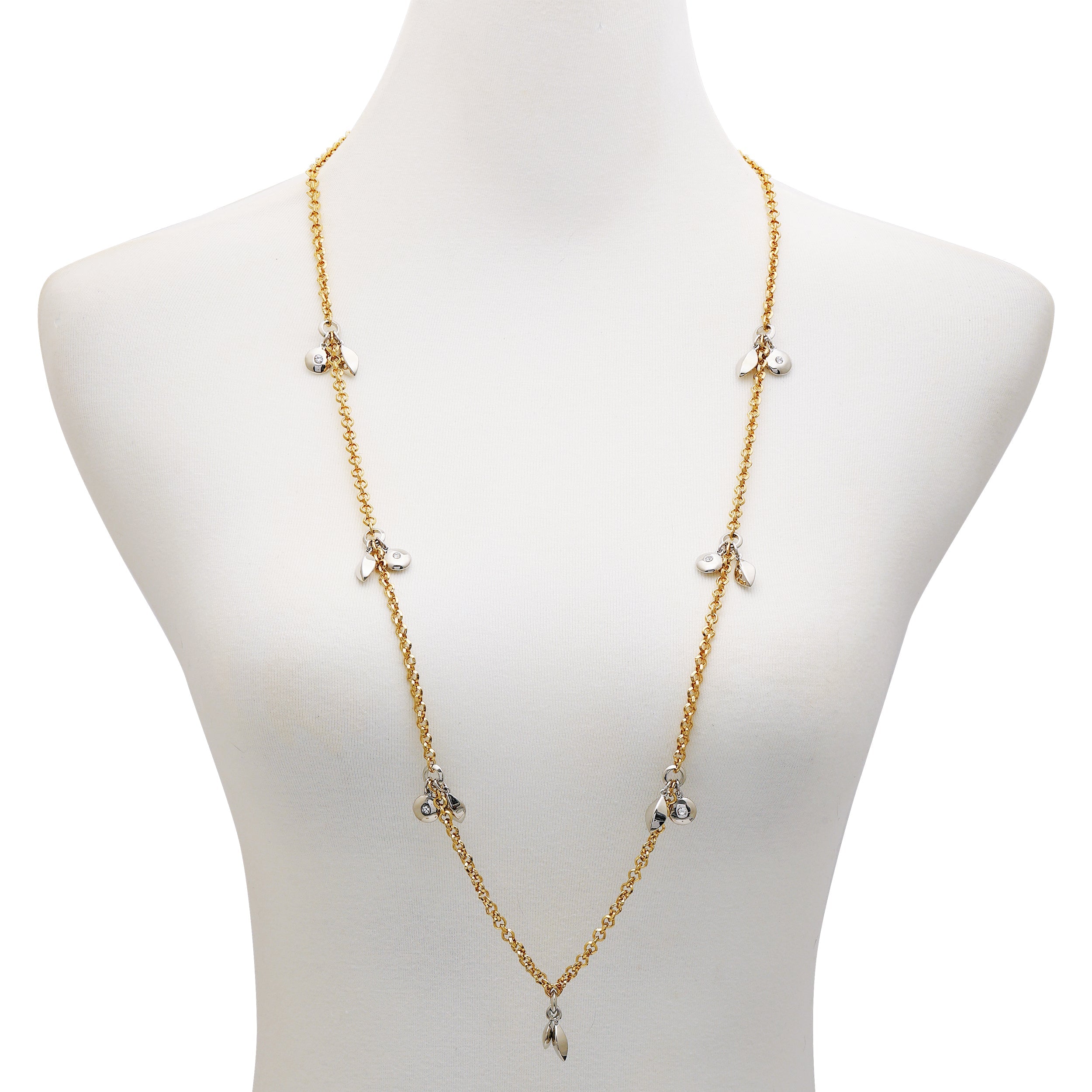 Two Tone Gilded Leaf Long Necklace - Image 2