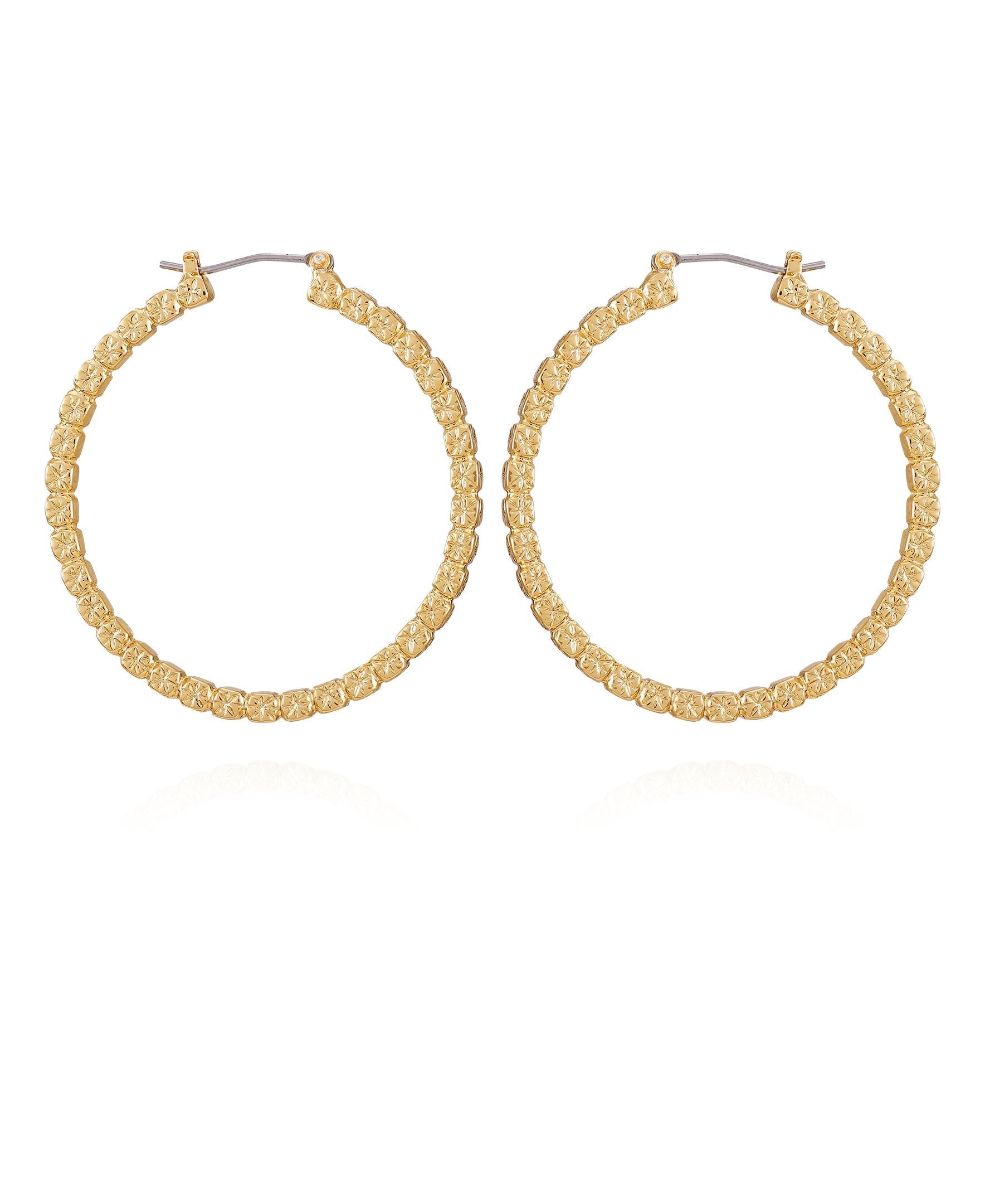 Goldtone Frozen Ball Chain Hoop Earrings