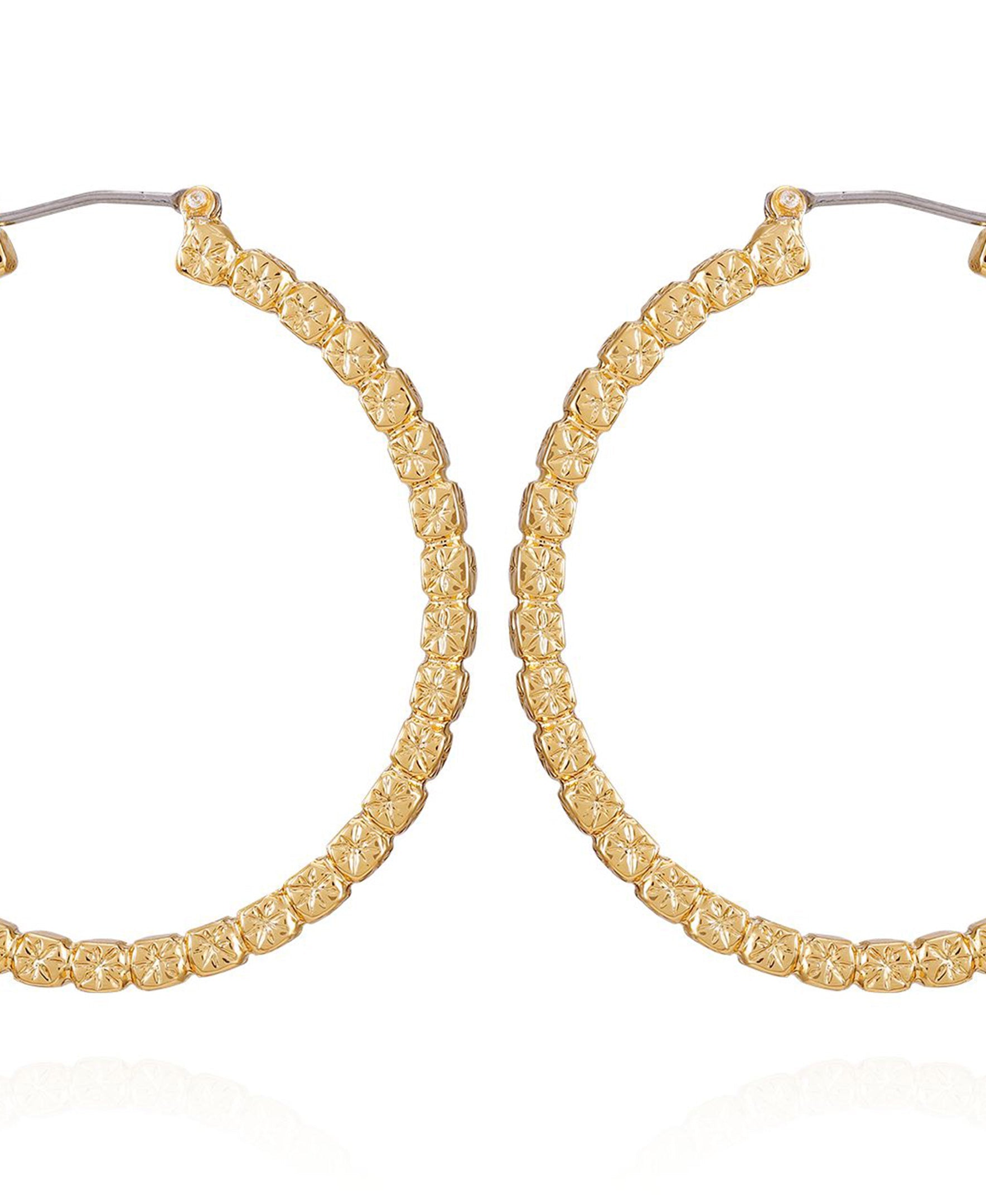 Goldtone Frozen Ball Chain Hoop Earrings - Image 2