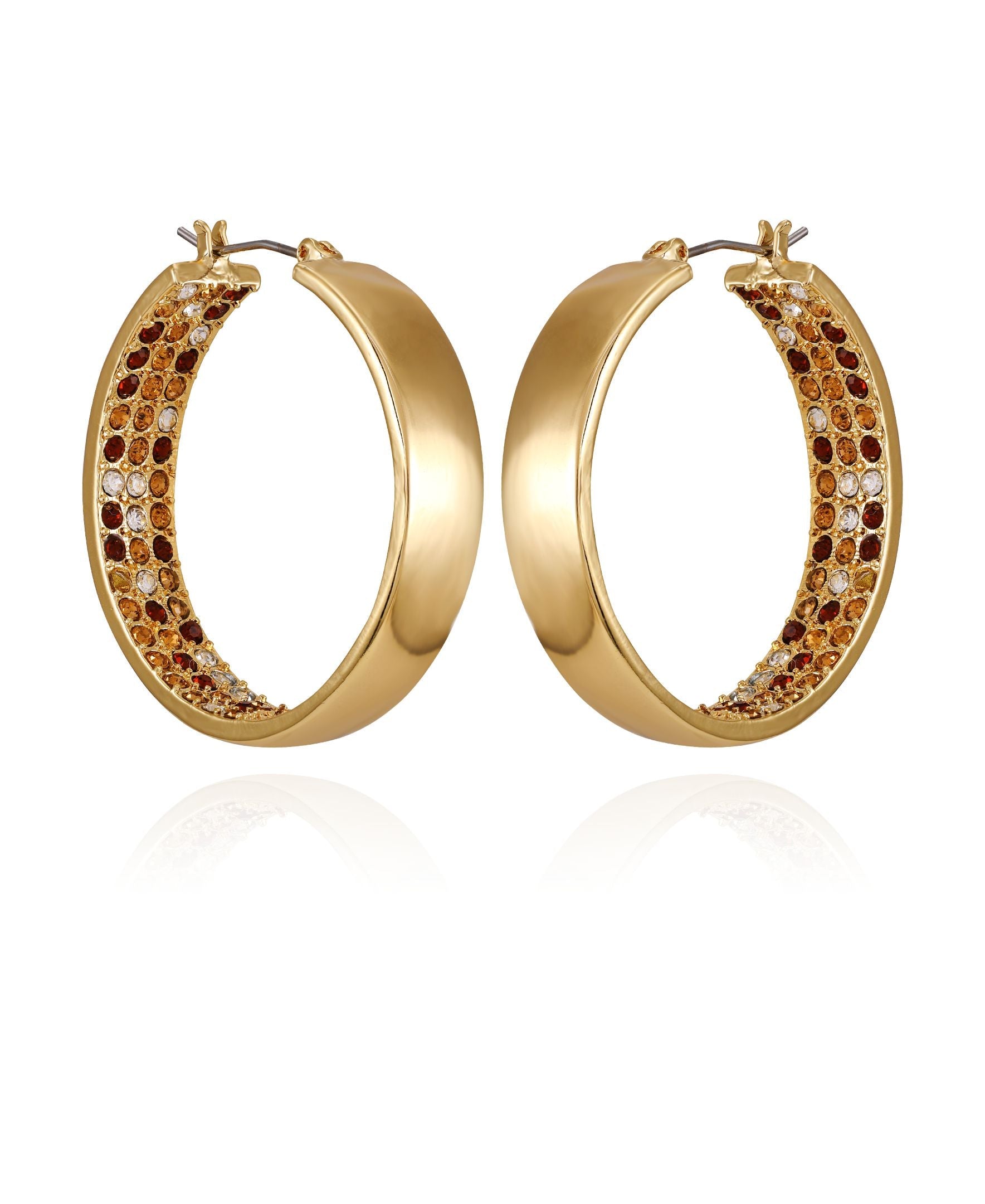 Goldtone Inside Pave Stone Hoop Earrings