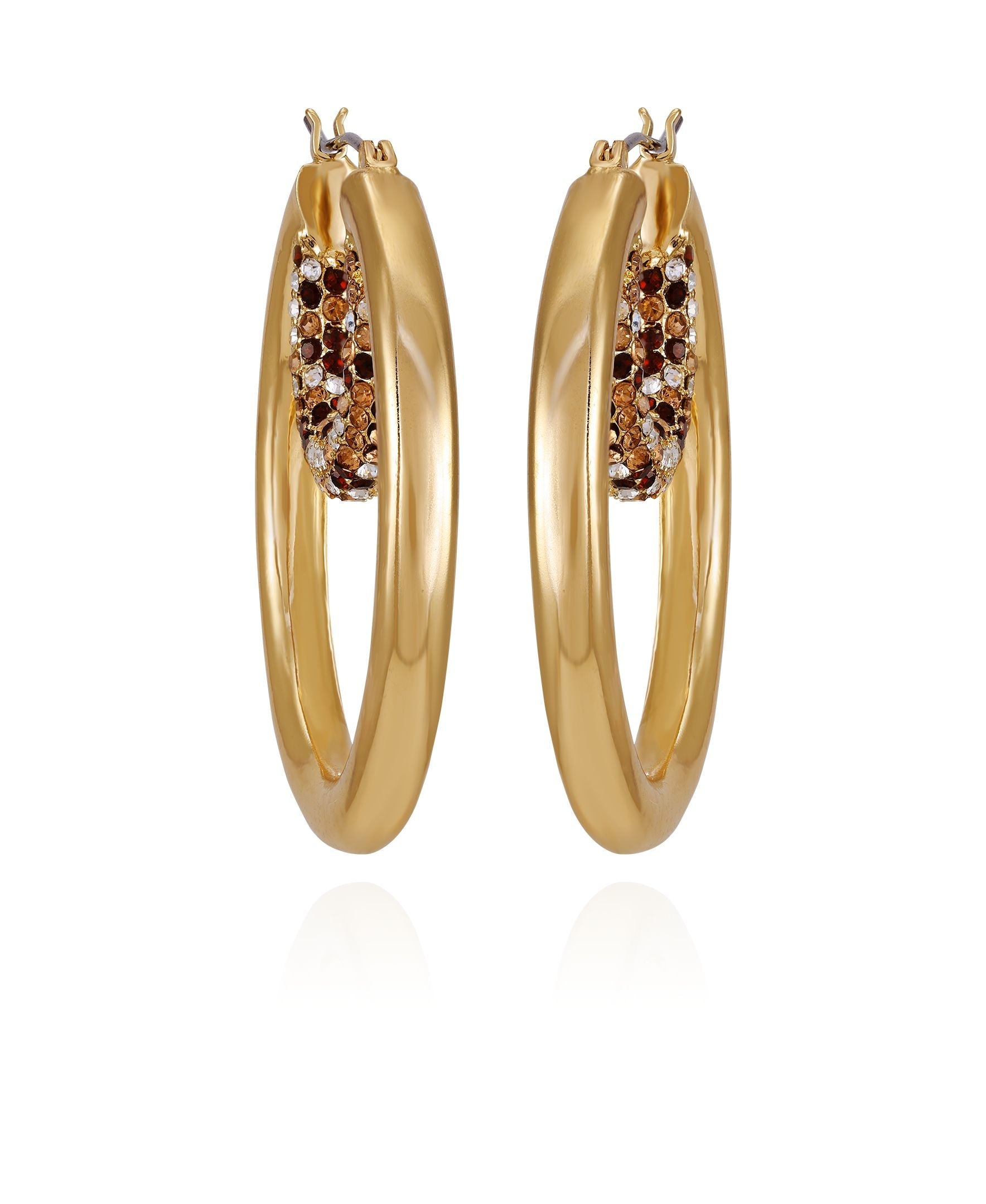 Goldtone Pave Crystal Stone Layered Hoop Earrings