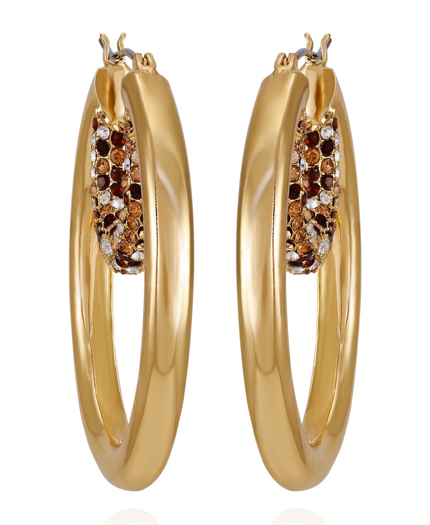 Goldtone Pave Crystal Stone Layered Hoop Earrings - Image 2