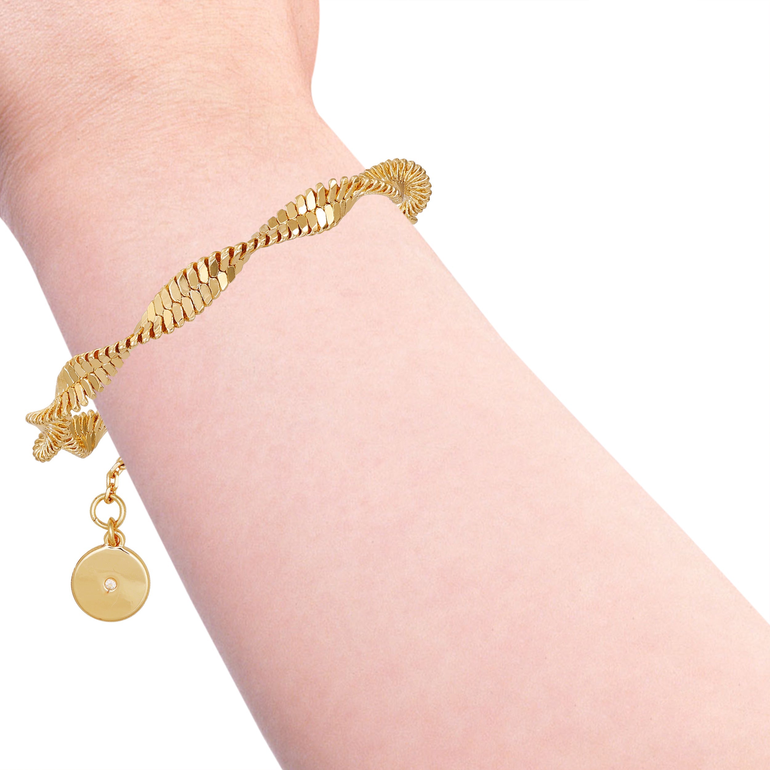 Goldtone Twisted Herringbone Chain Bracelet - Image 2