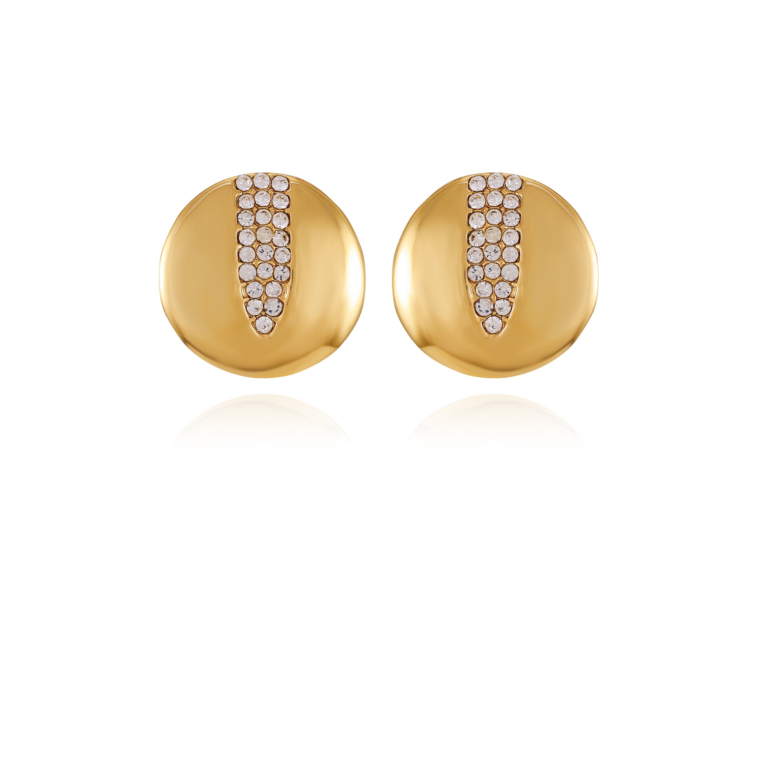 Goldtone Crystal Stone Coin Button Earrings