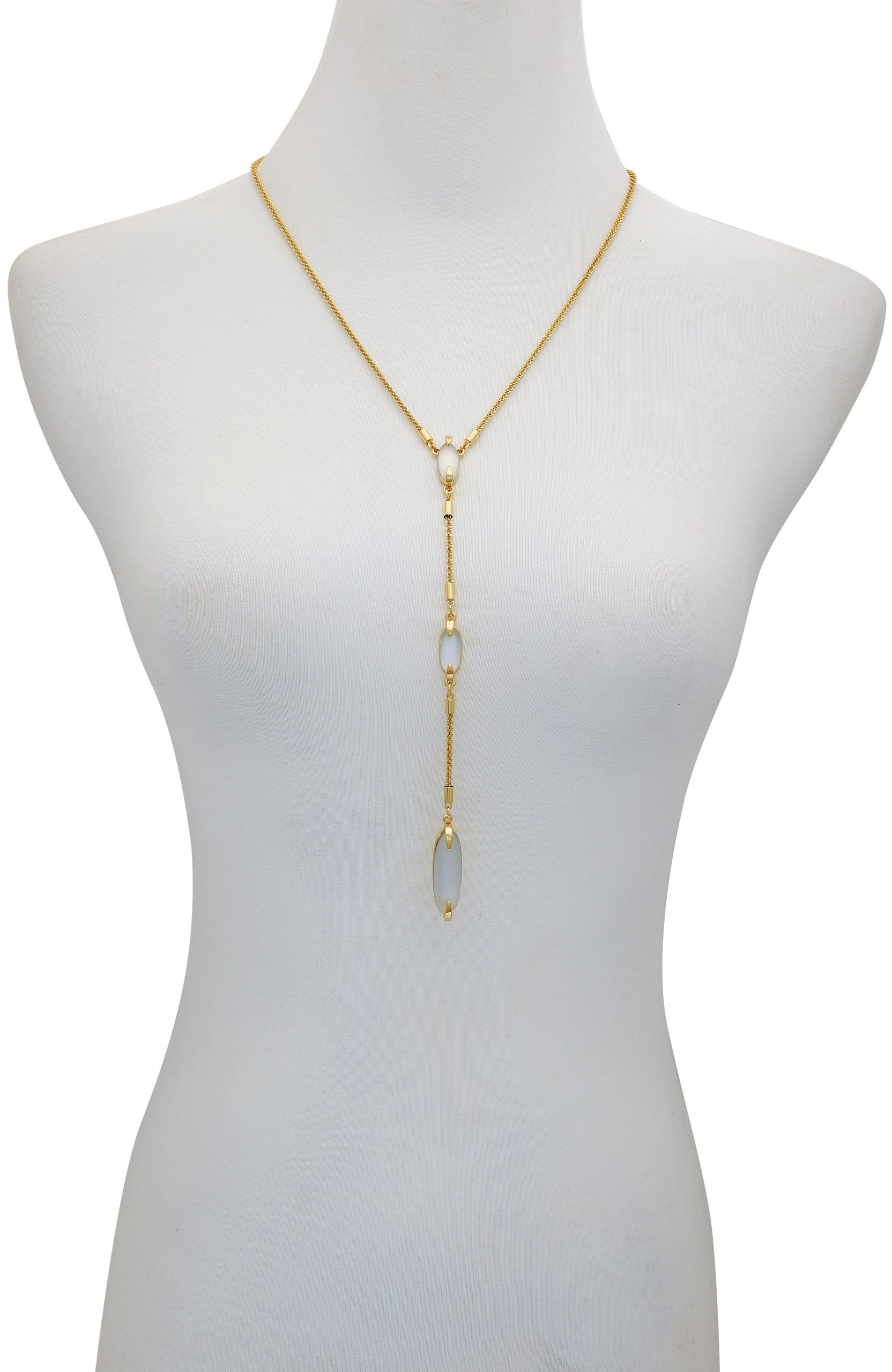 Long Goldtone & Stone Pendant Necklace - Image 3