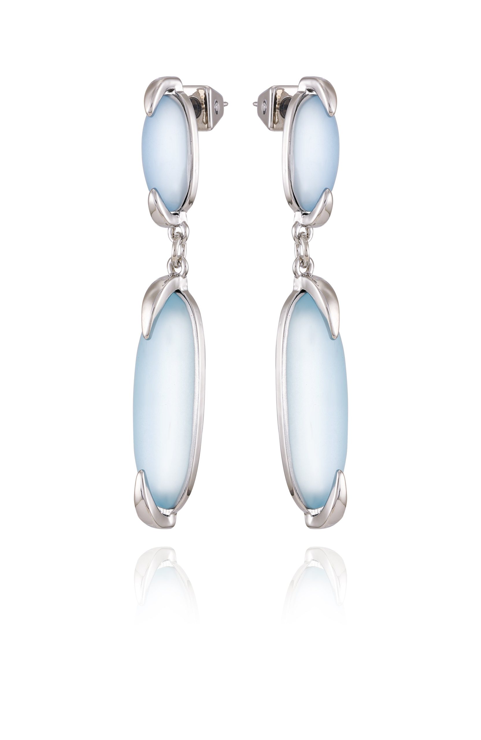 Silvertone & Blue Stone Drop Earrings - Image 2