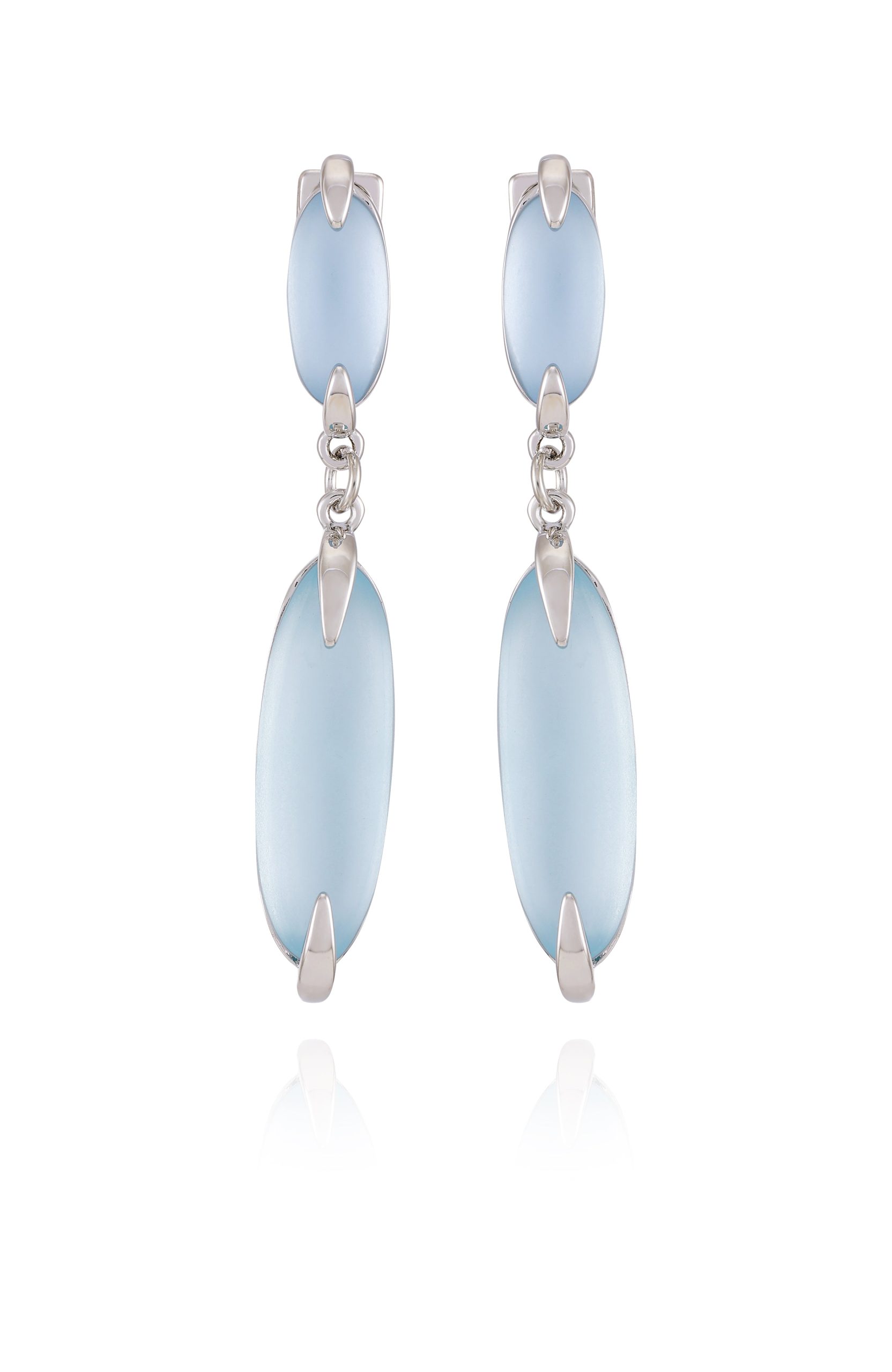 Silvertone & Blue Stone Drop Earrings