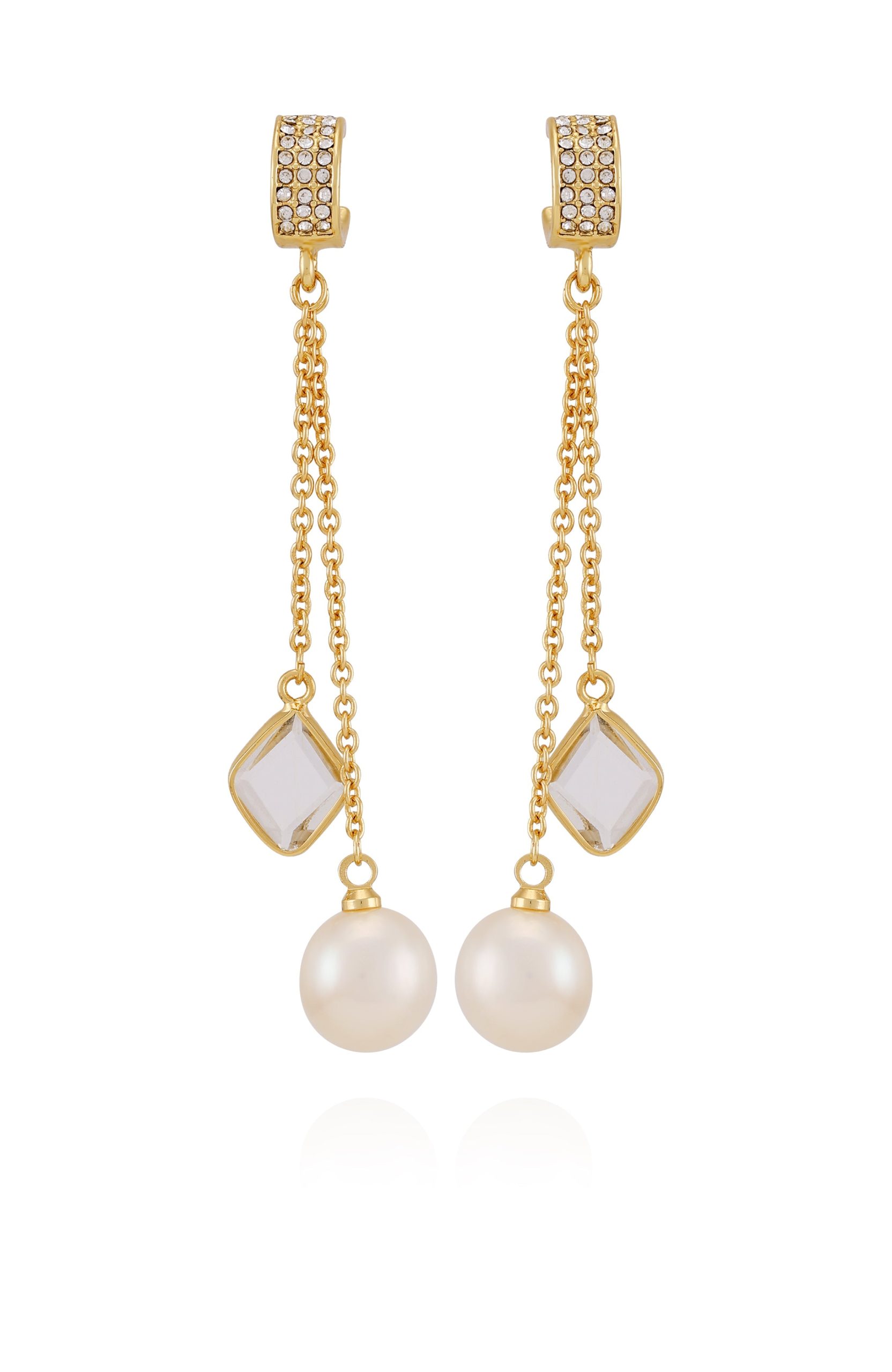 Goldtone Dangle Earrings With Pearl Crystal Drop