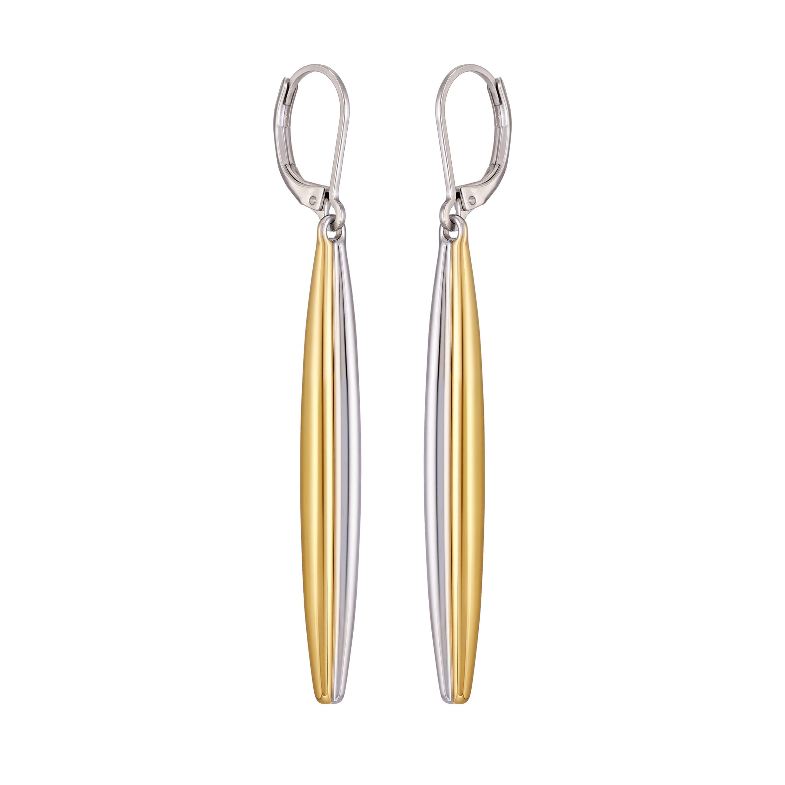 Two Tone Elongated Hoop Earrings - Image 2