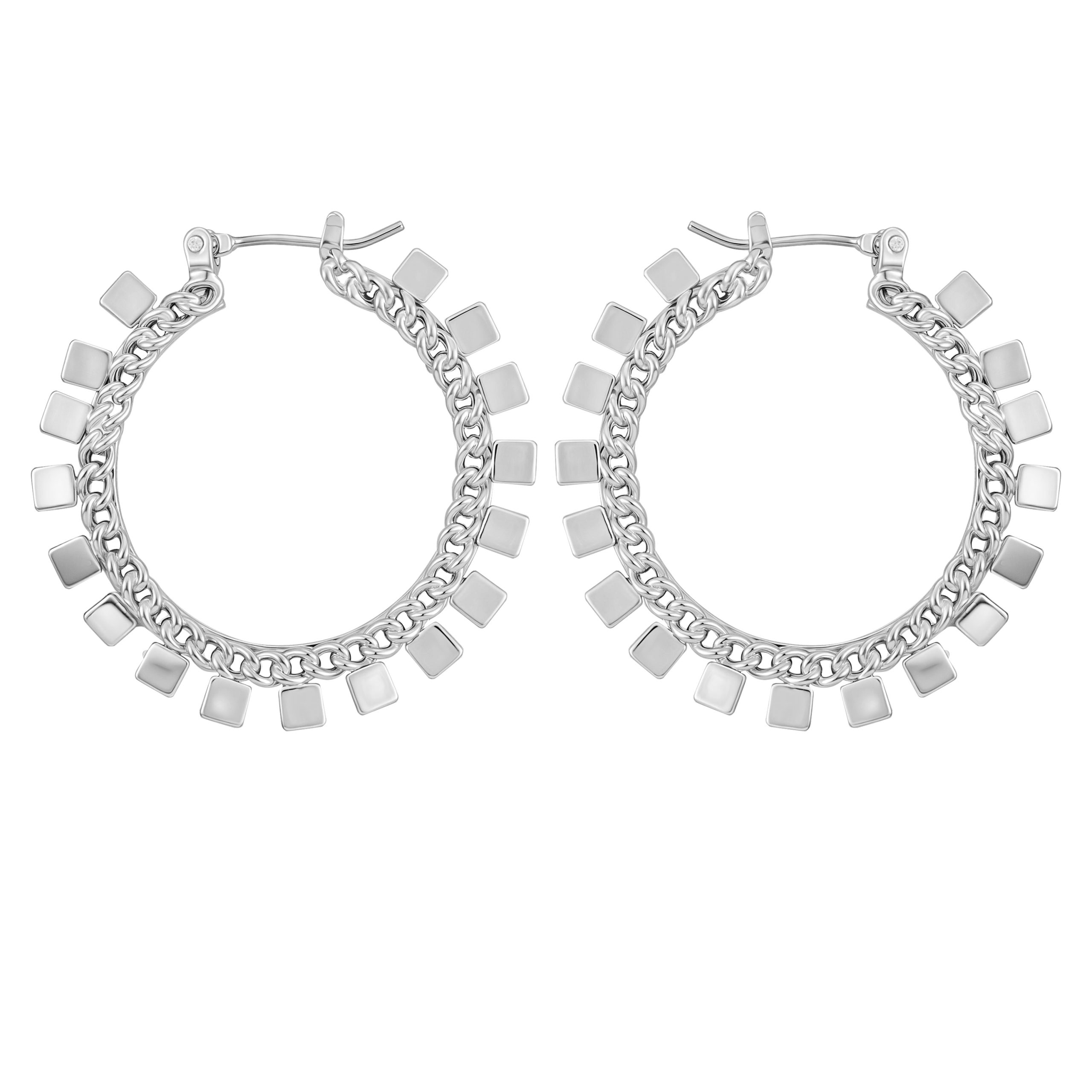 Silvertone Hoop Earrings With Geometric Accents