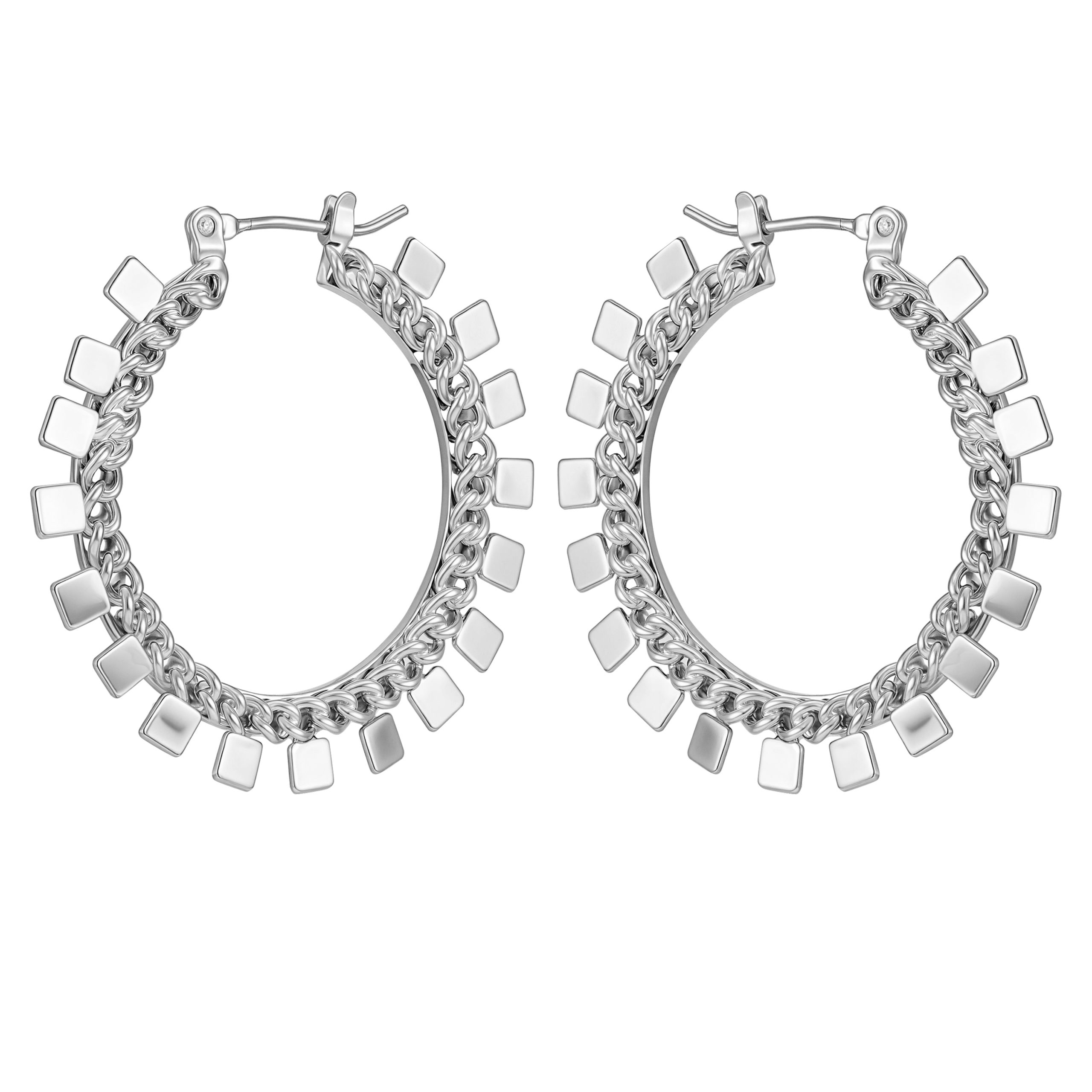 Silvertone Hoop Earrings With Geometric Accents - Image 2