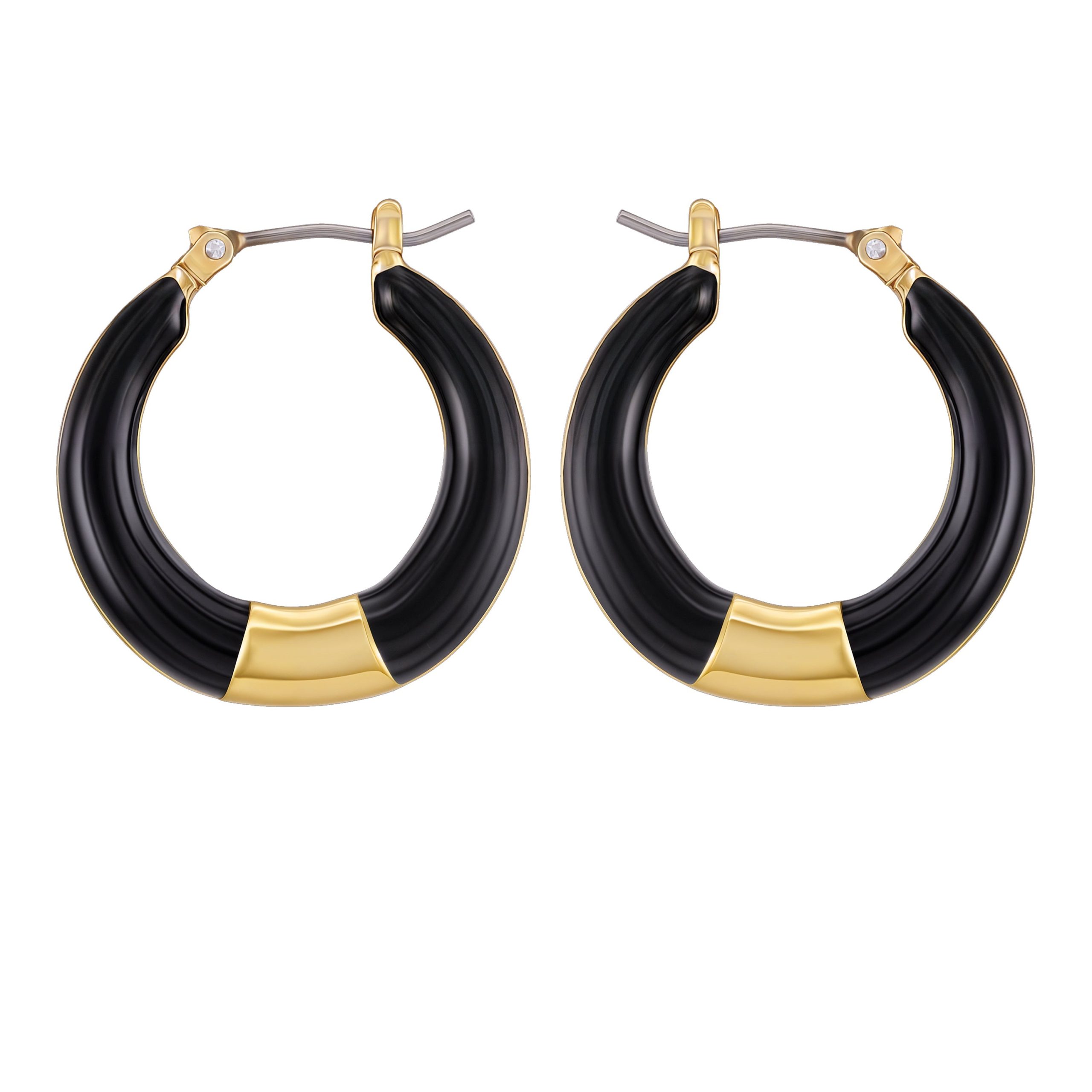 Gold Tone Enamel Hoop Earrings