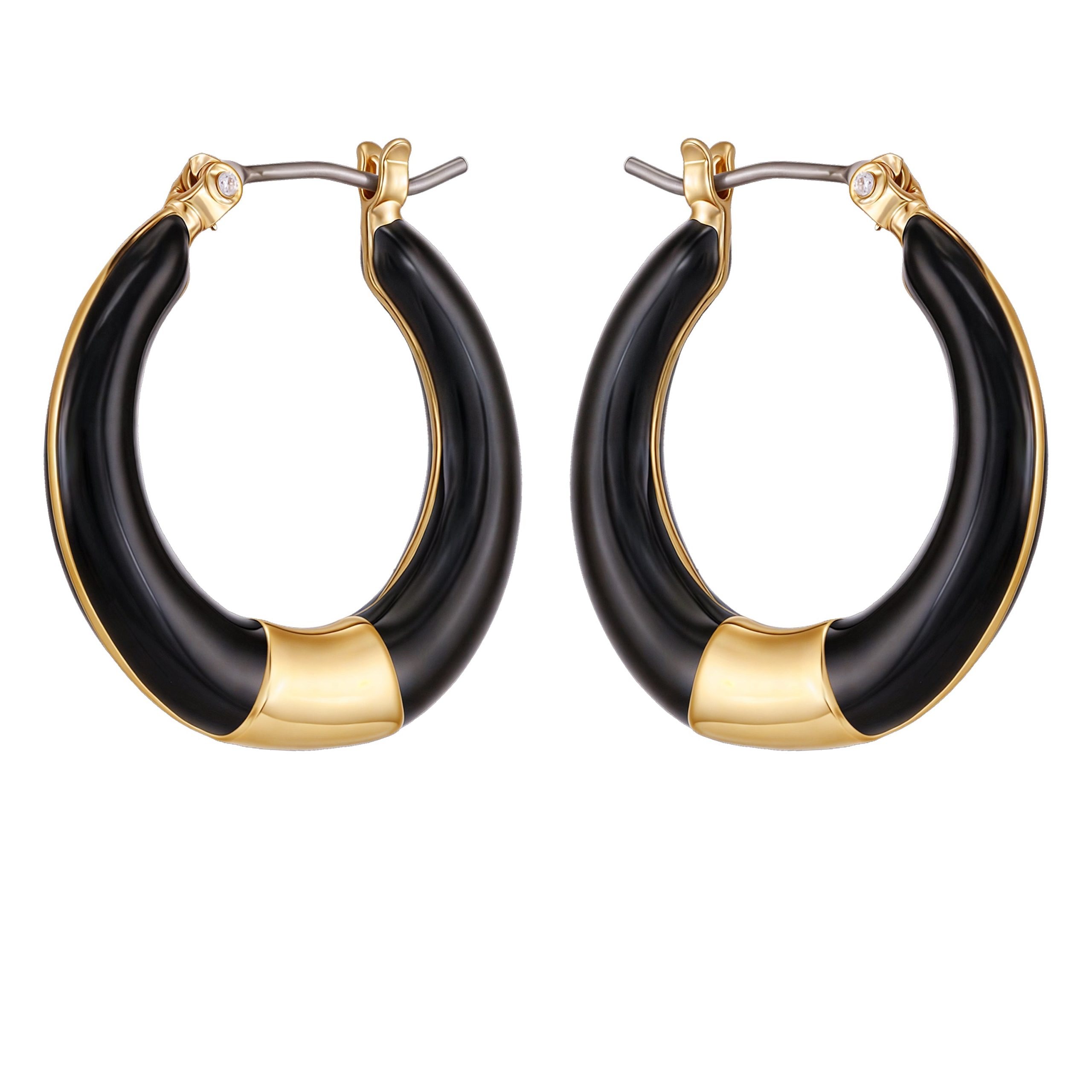 Gold Tone Enamel Hoop Earrings - Image 2