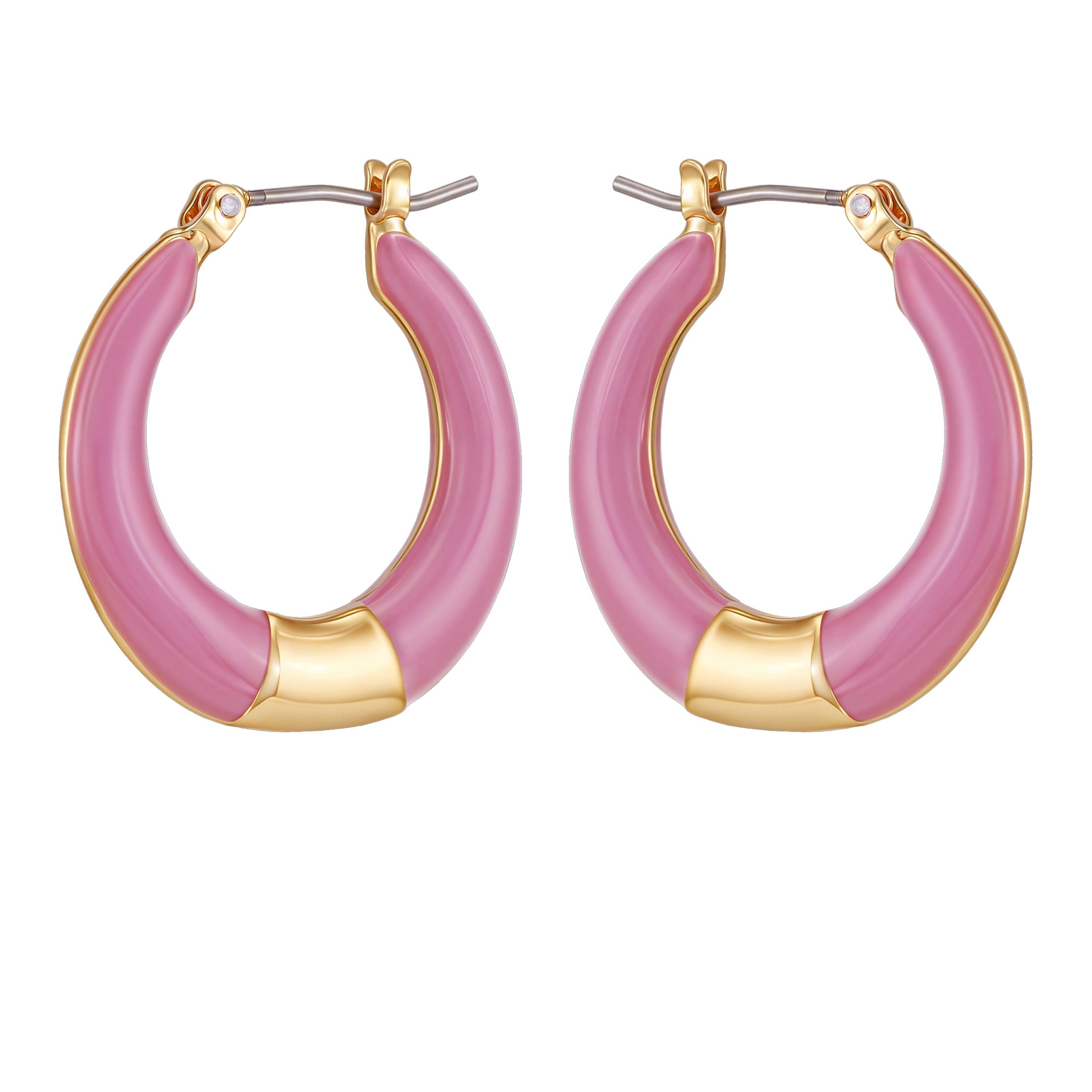 Gold Tone Enamel Hoop Earrings - Image 2