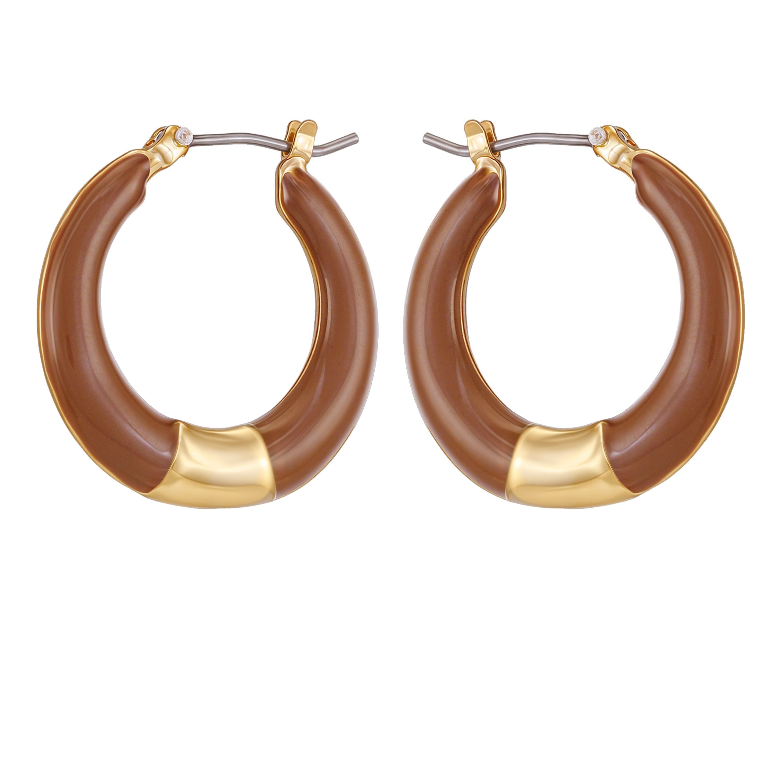 Gold Tone Enamel Hoop Earrings - Image 2
